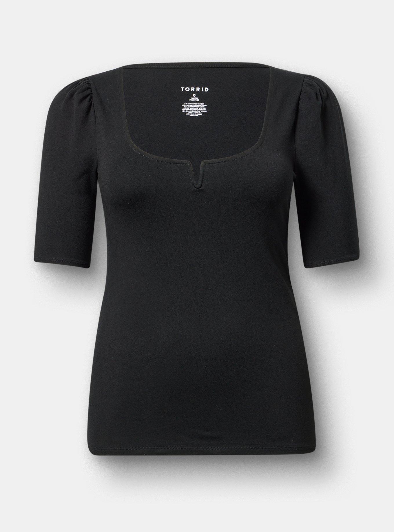 Foxy Puff Sleeve V-Wire Top, DEEP BLACK, hi-res