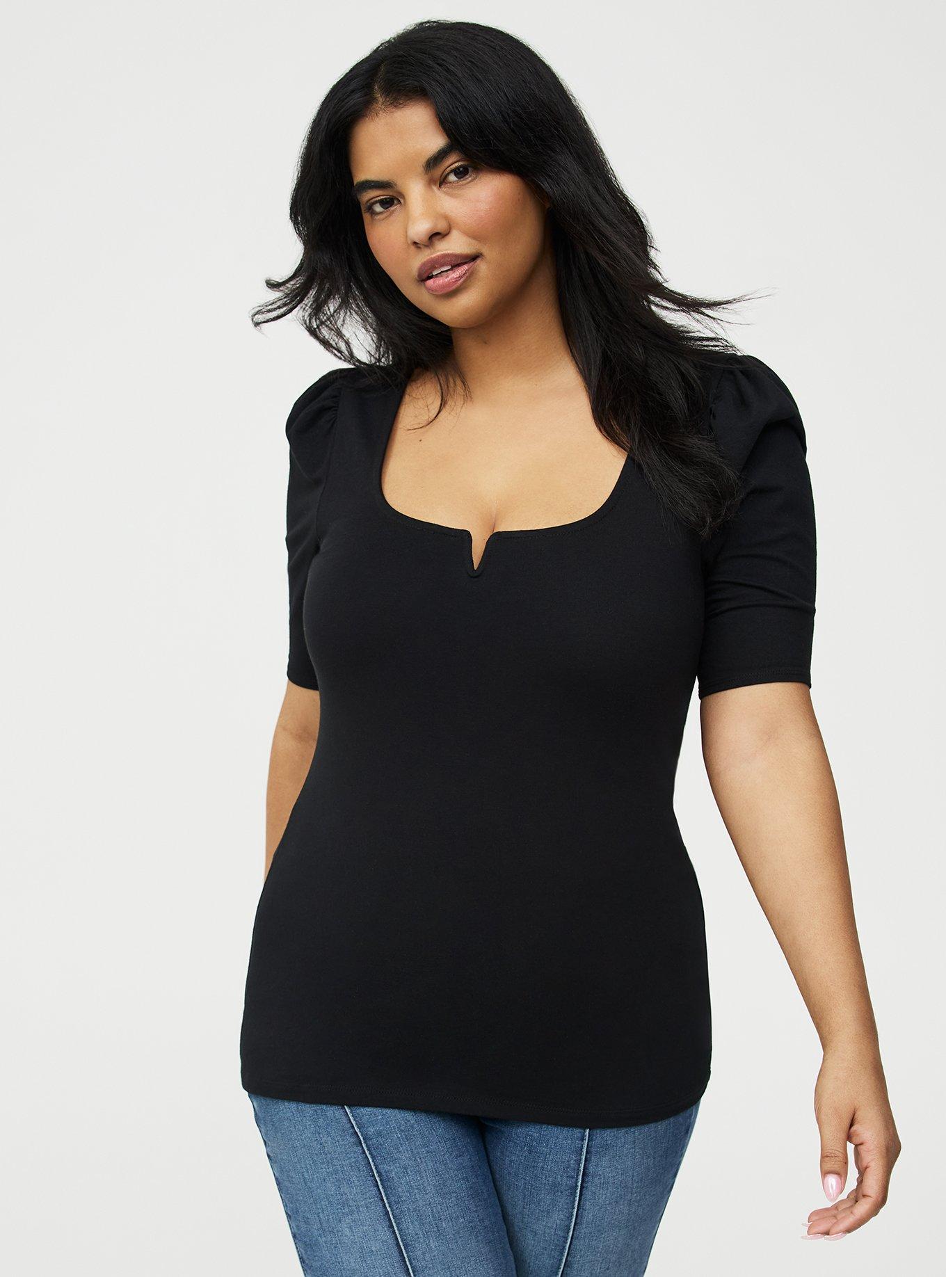 Foxy Puff Sleeve V-Wire Top, DEEP BLACK, hi-res