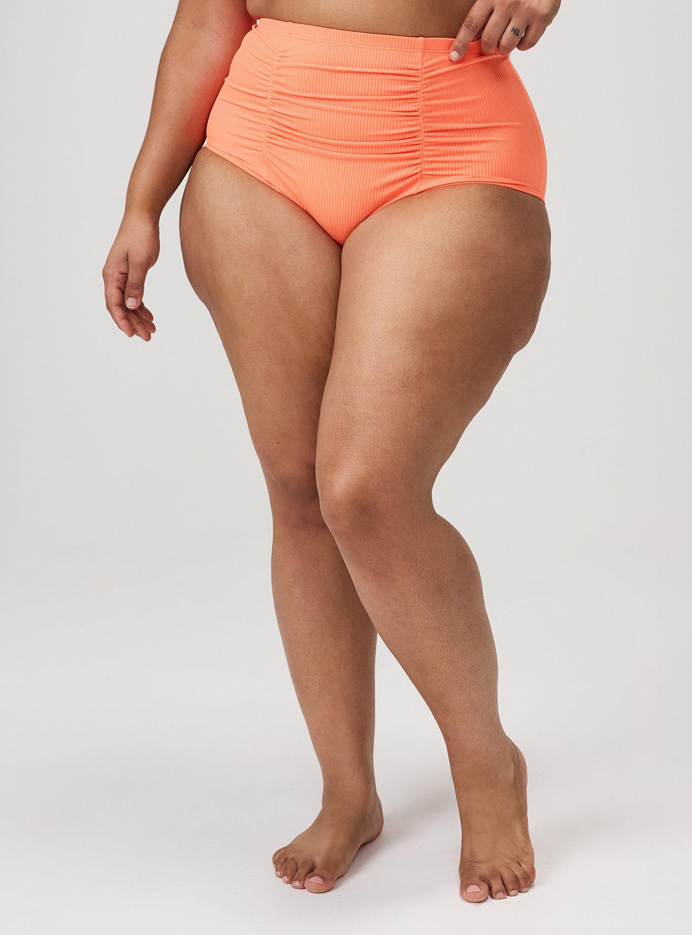 High-Rise Ruched Cheeky Bottom, BRIGHT NEON ORANGE, alternate