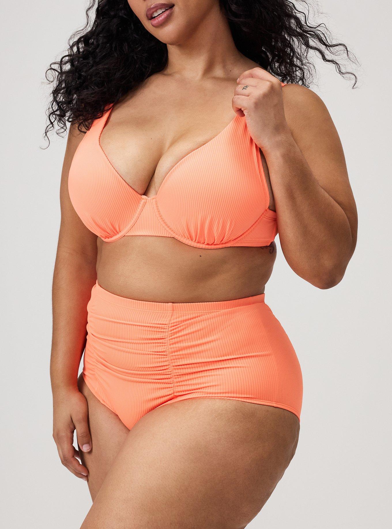 High-Rise Ruched Cheeky Bottom, BRIGHT NEON ORANGE, alternate
