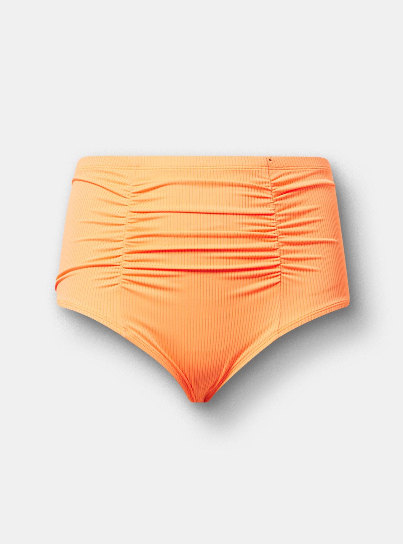 High-Rise Ruched Cheeky Bottom, BRIGHT NEON ORANGE, hi-res