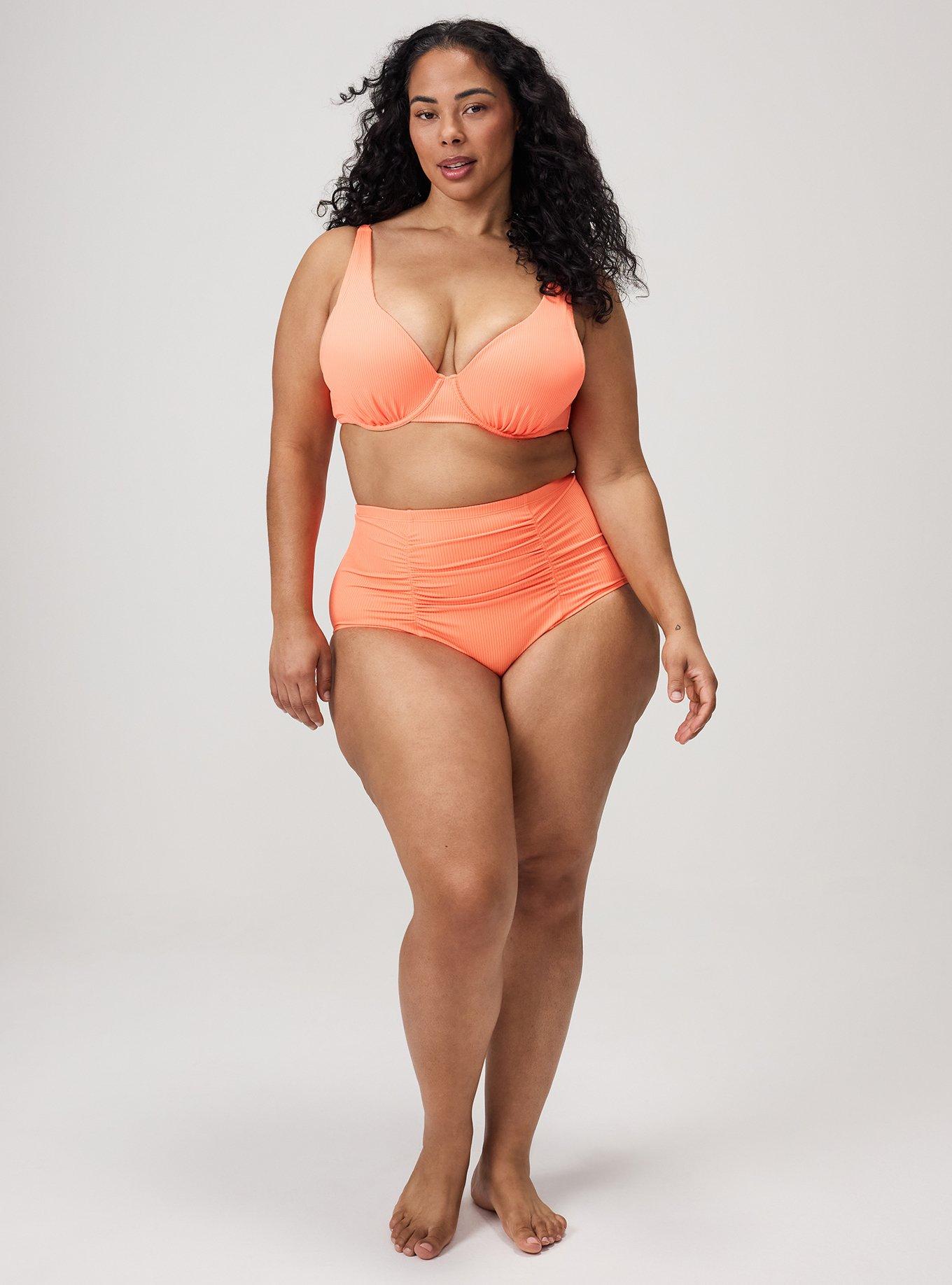 High-Rise Ruched Cheeky Bottom, BRIGHT NEON ORANGE, hi-res