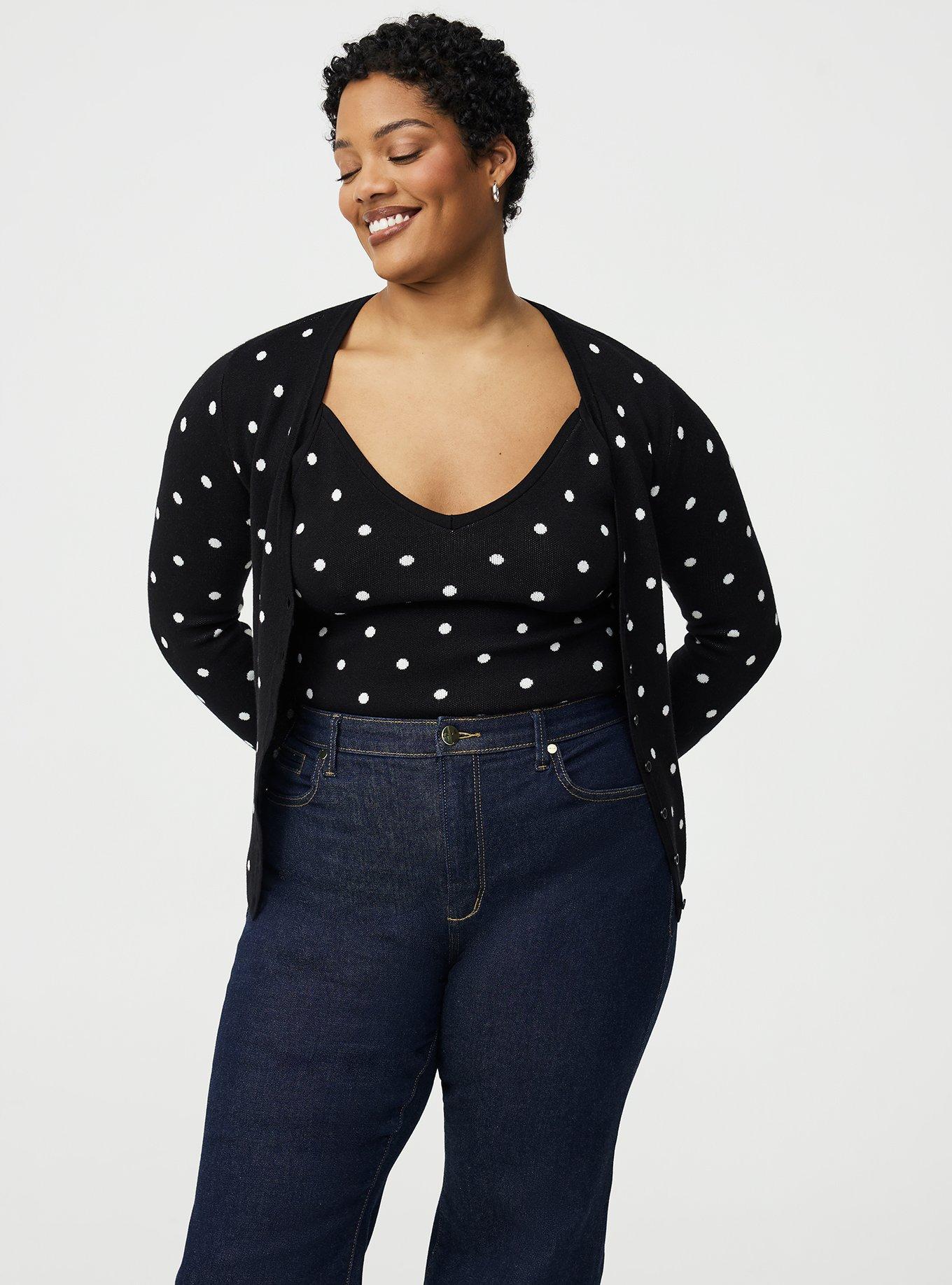 Jacquard Button-Down Cardigan, JUMPER DOTS BLACK, alternate