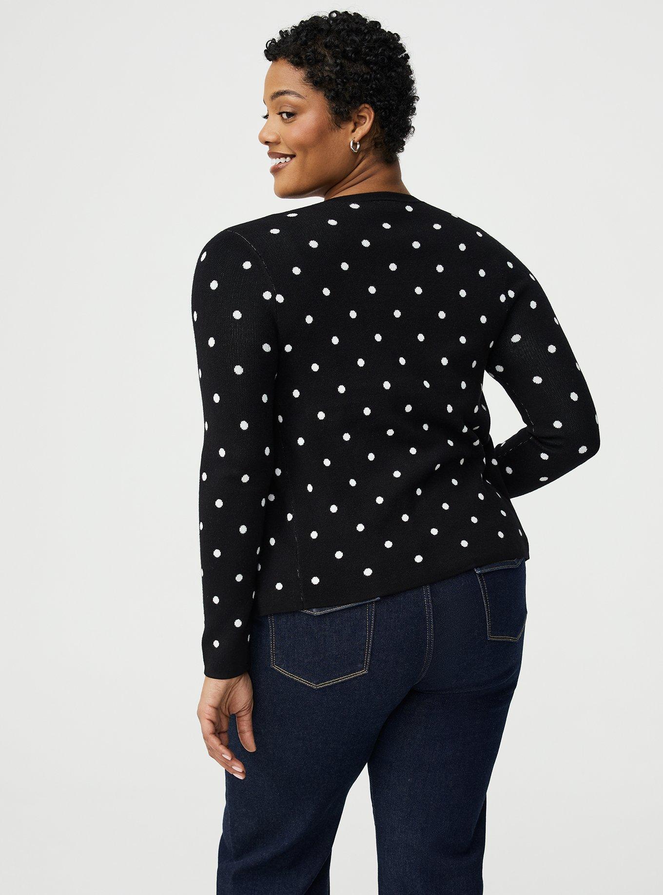 Jacquard Button-Down Cardigan, JUMPER DOTS BLACK, alternate