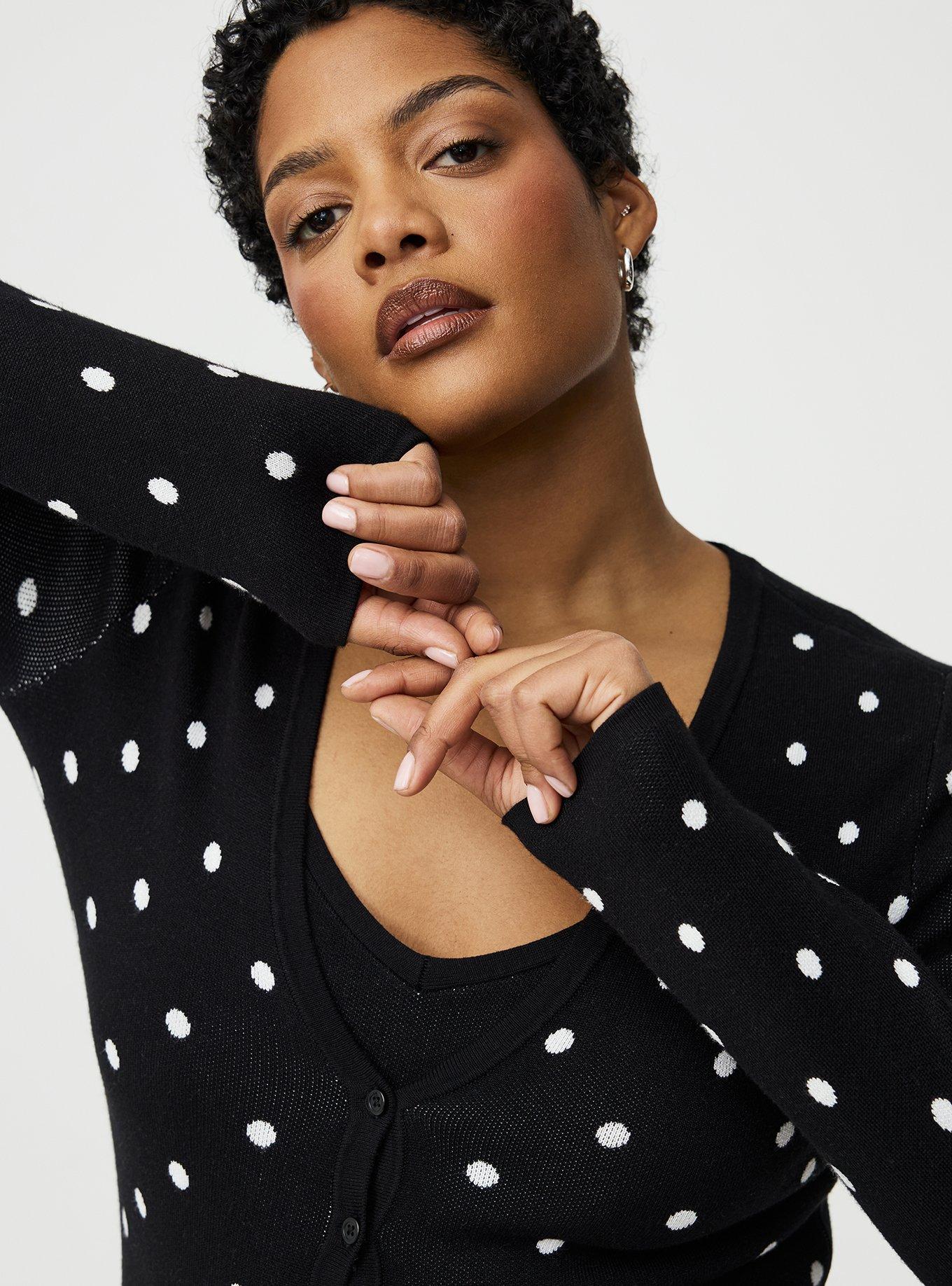 Jacquard Button-Down Cardigan, JUMPER DOTS BLACK, alternate