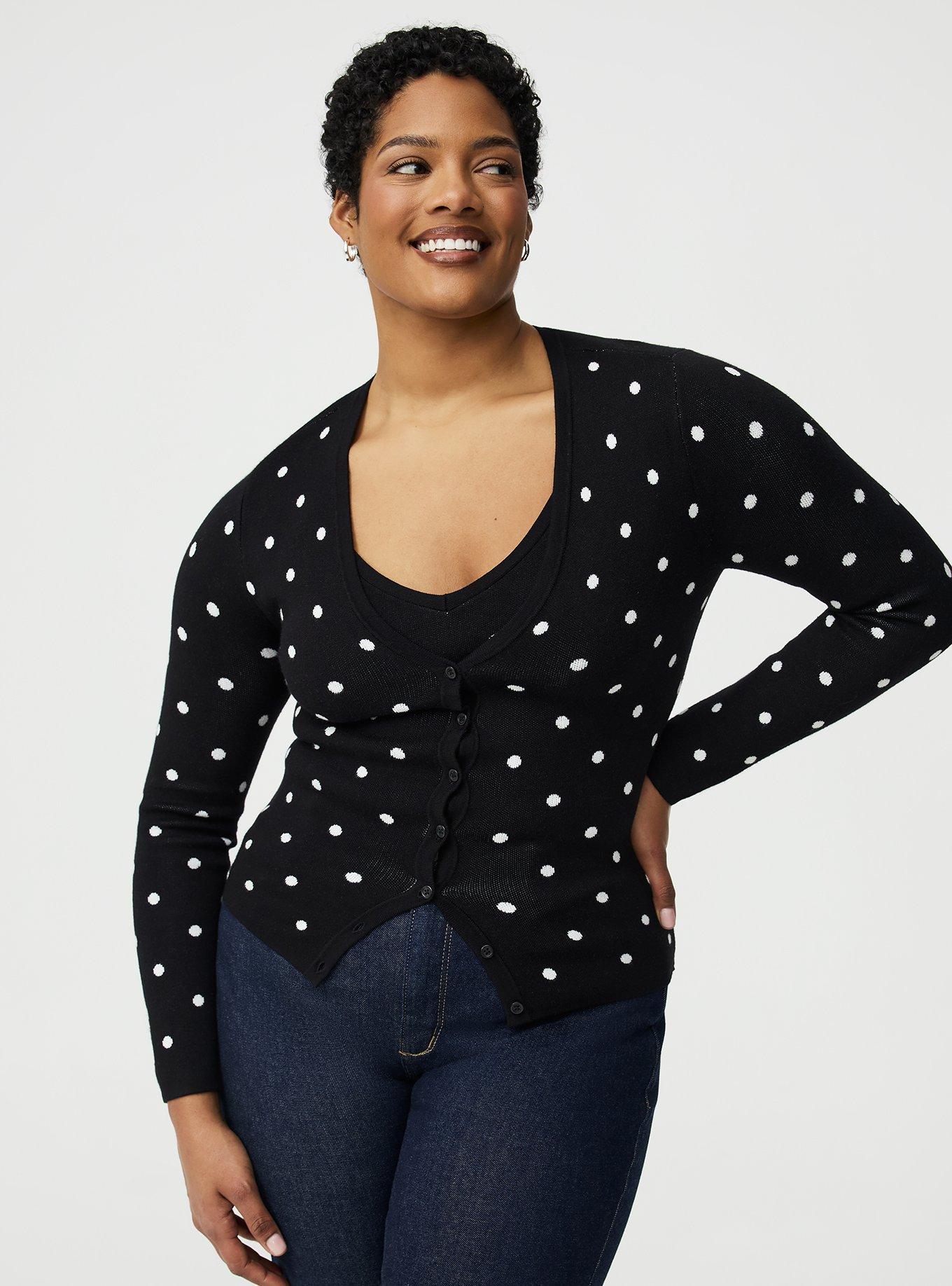 Jacquard Button-Down Cardigan, JUMPER DOTS BLACK, alternate