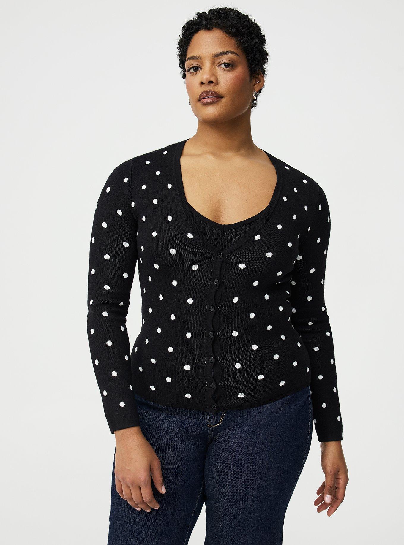 Jacquard Button-Down Cardigan, JUMPER DOTS BLACK, hi-res