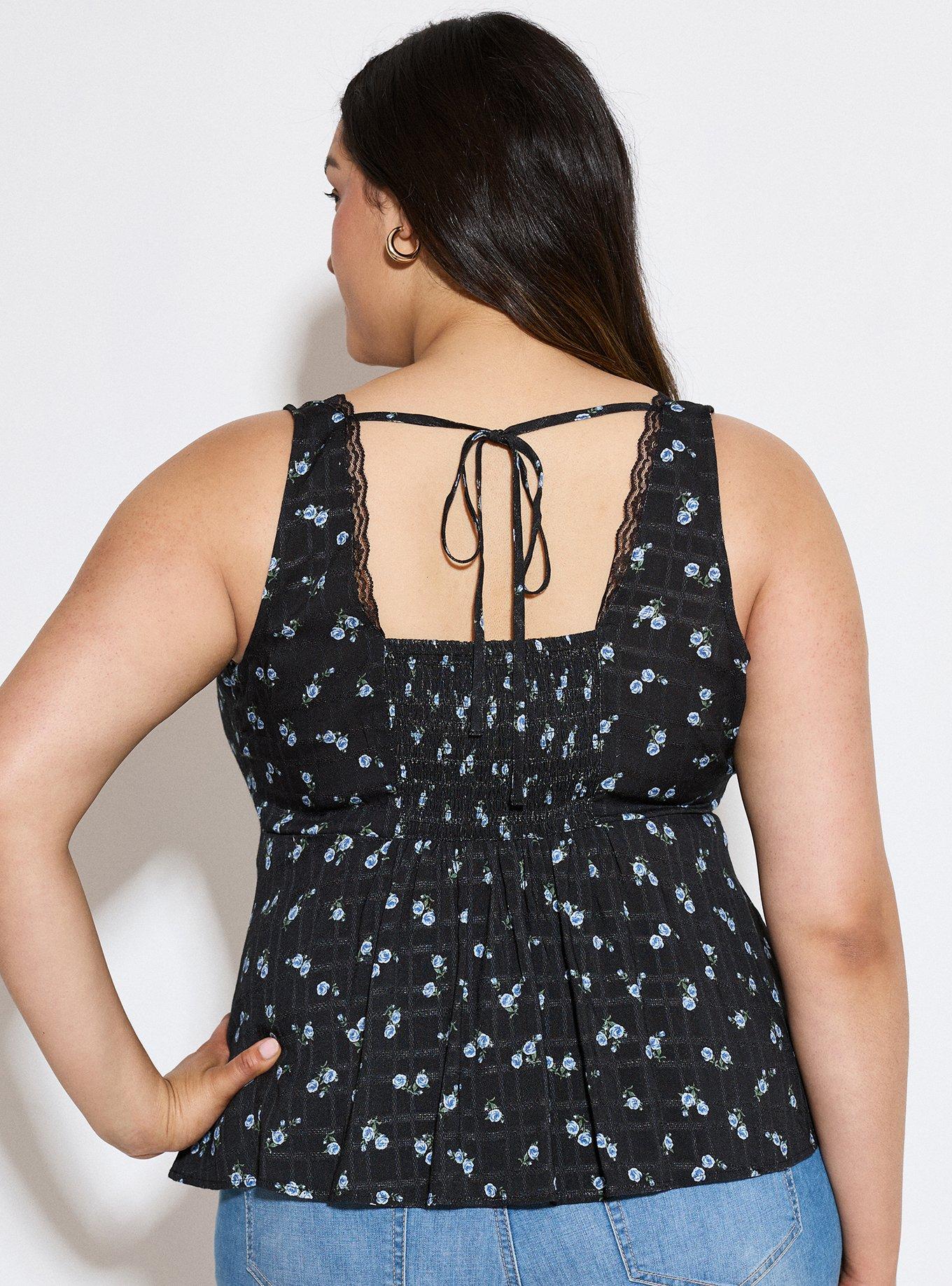 LoveSick Lace Trim Top, ROSA SPRIGS FLORAL BLACK BLUE, alternate