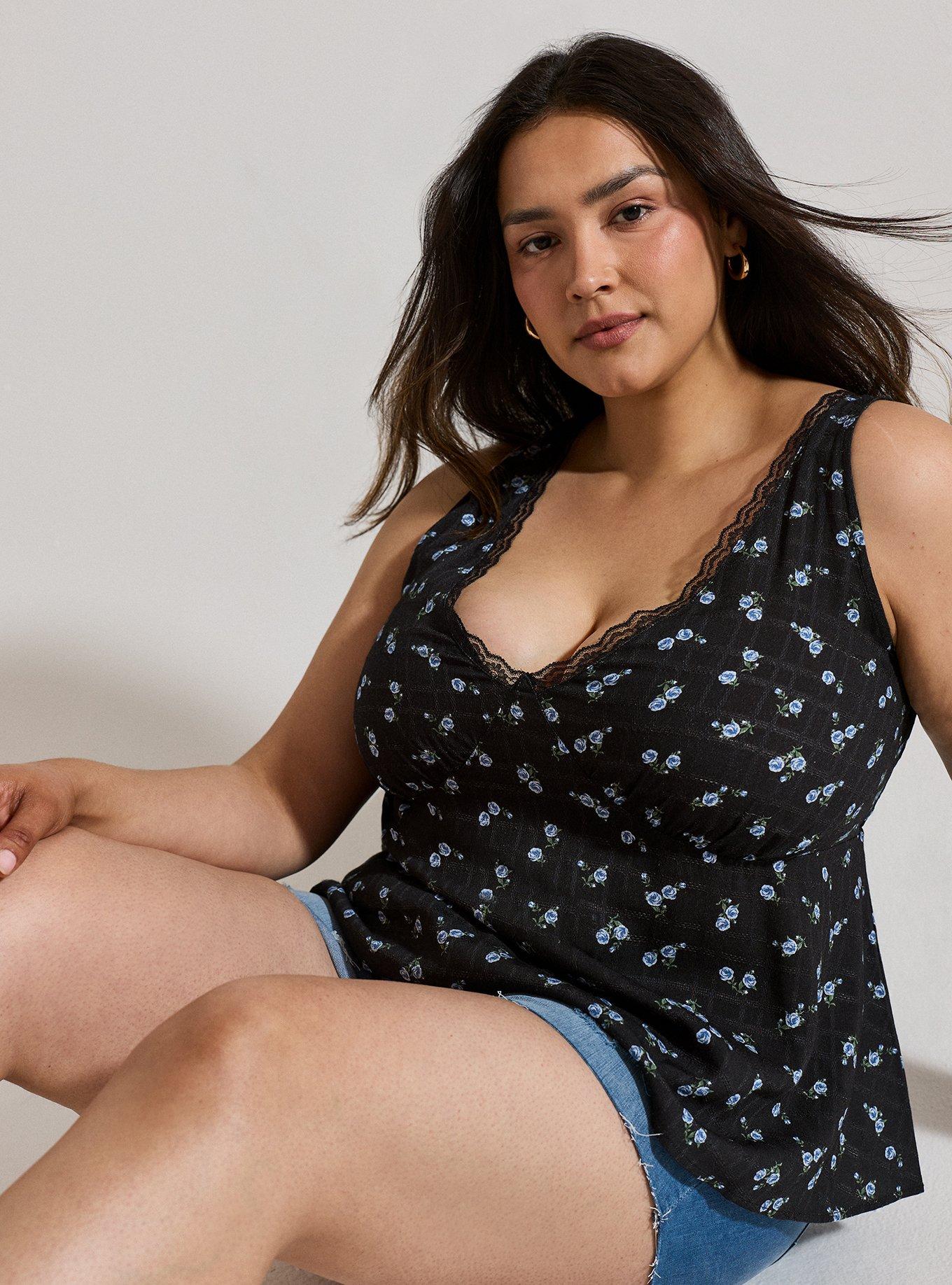 LoveSick Lace Trim Top, ROSA SPRIGS FLORAL BLACK BLUE, alternate