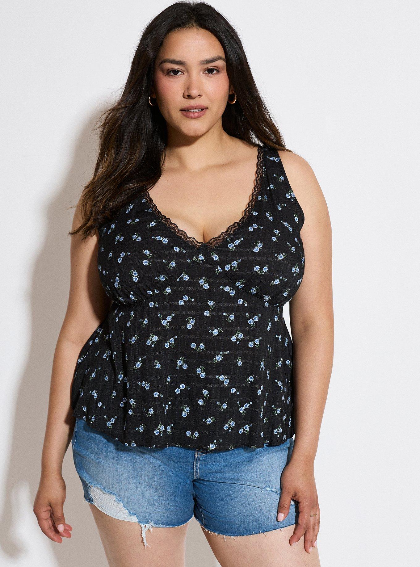 LoveSick Lace Trim Top, ROSA SPRIGS FLORAL BLACK BLUE, hi-res