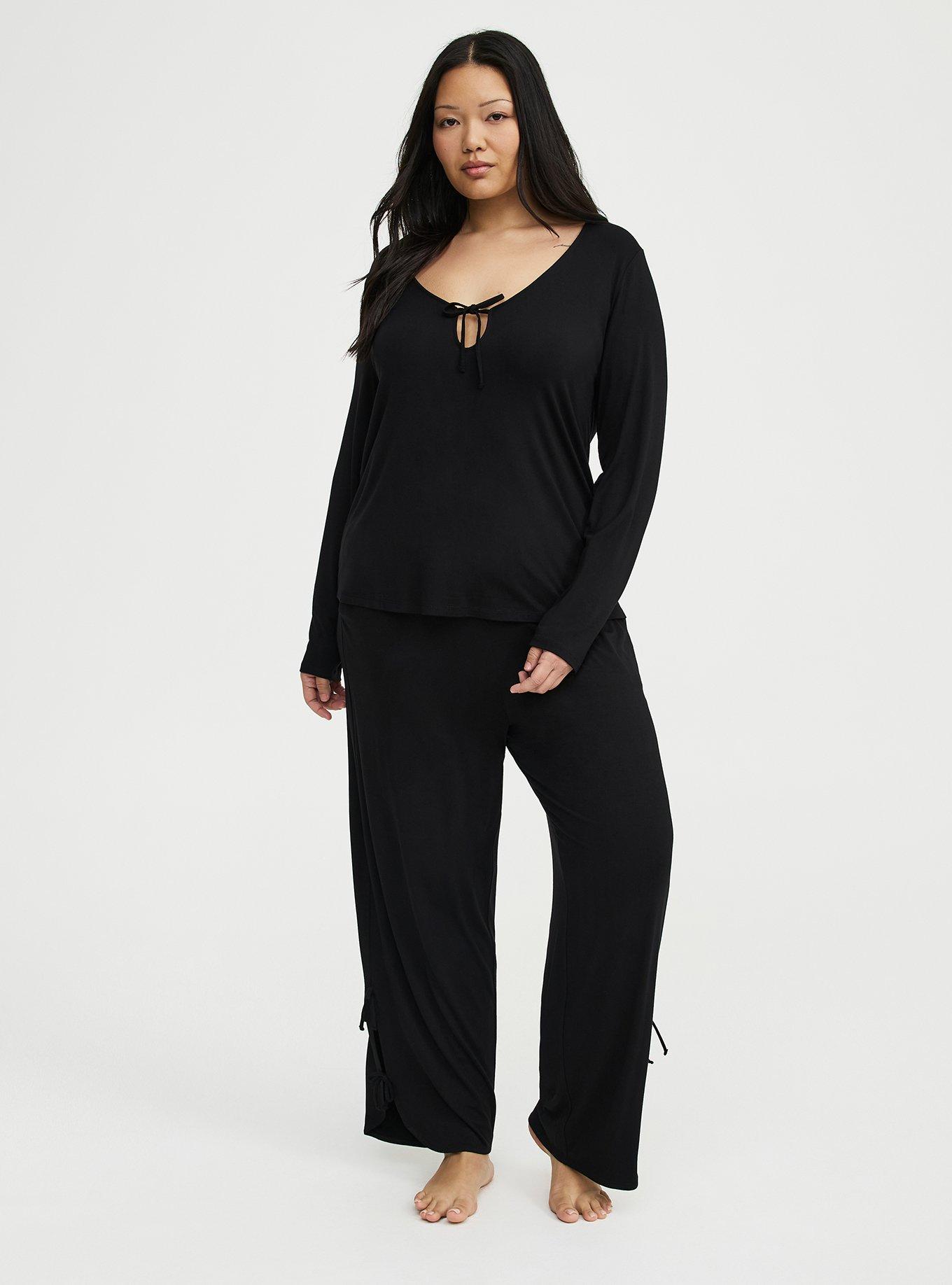 Super Soft Jersey Tie Front Lounge Top, DEEP BLACK, alternate