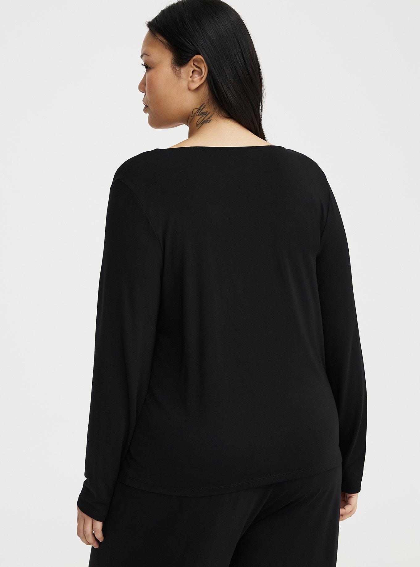 Super Soft Jersey Tie Front Lounge Top, DEEP BLACK, alternate