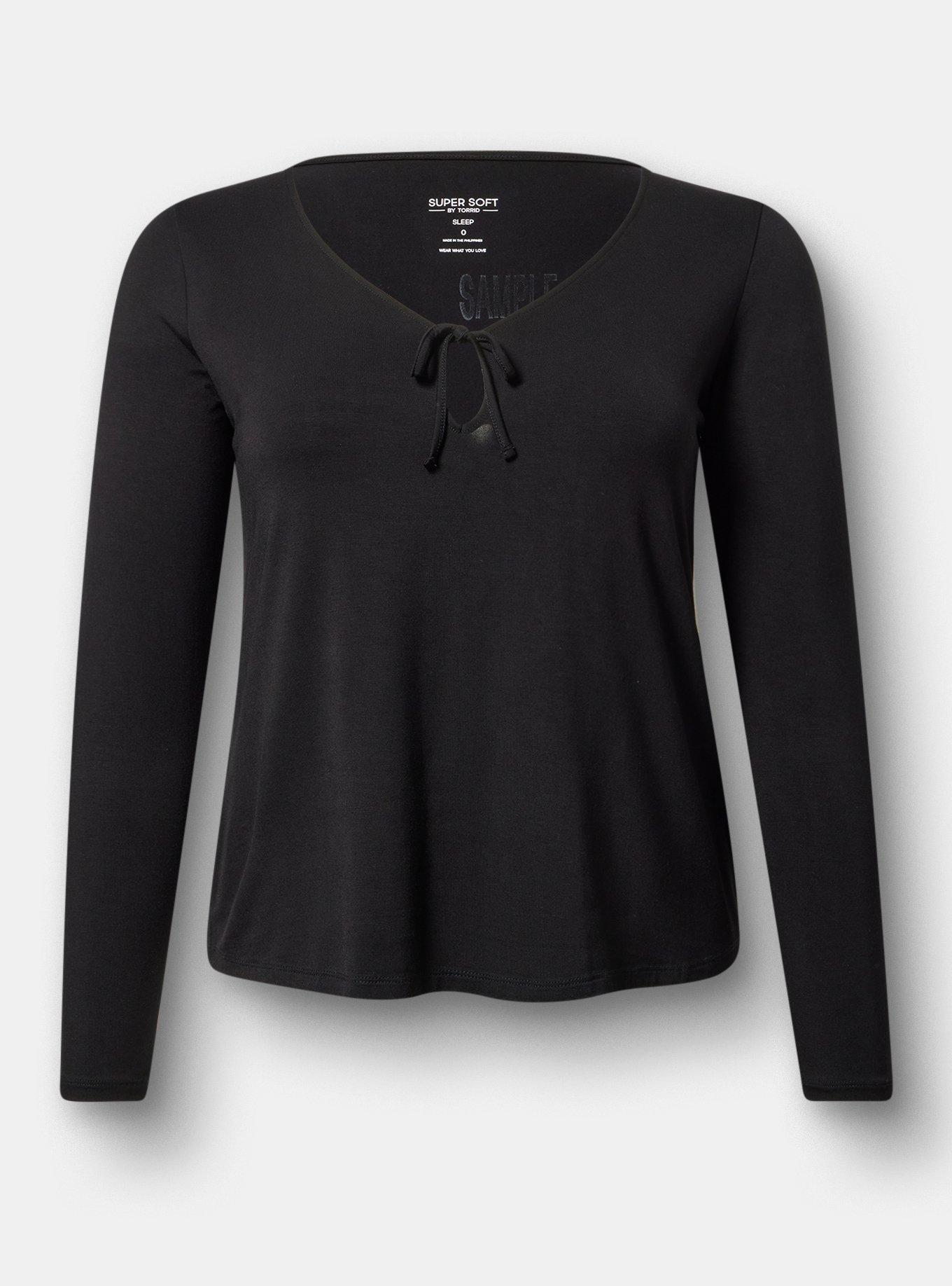 Super Soft Jersey Tie Front Lounge Top, DEEP BLACK, hi-res