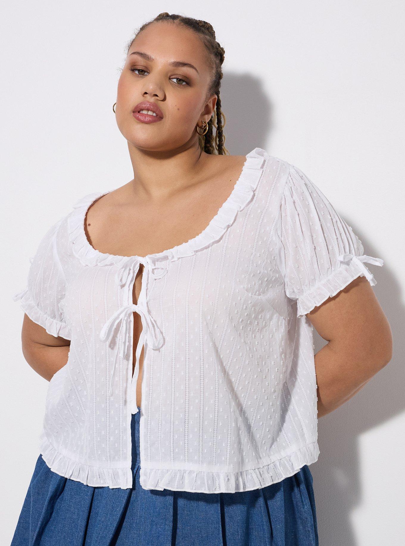LoveSick Ruffle Detail Tie Front Top, BRIGHT WHITE, hi-res