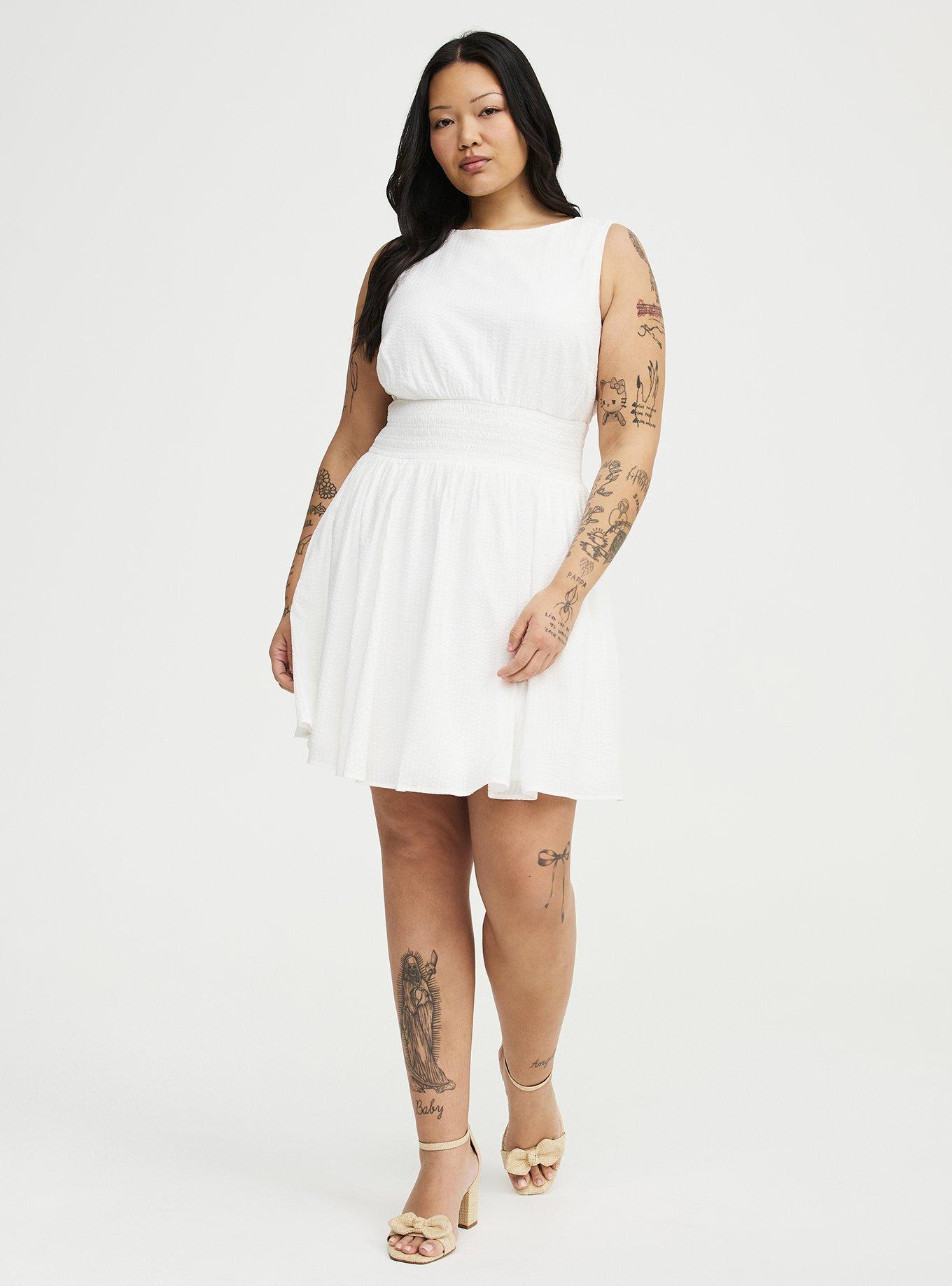 Smocked Waist Mini Dress, CLOUD DANCER, alternate