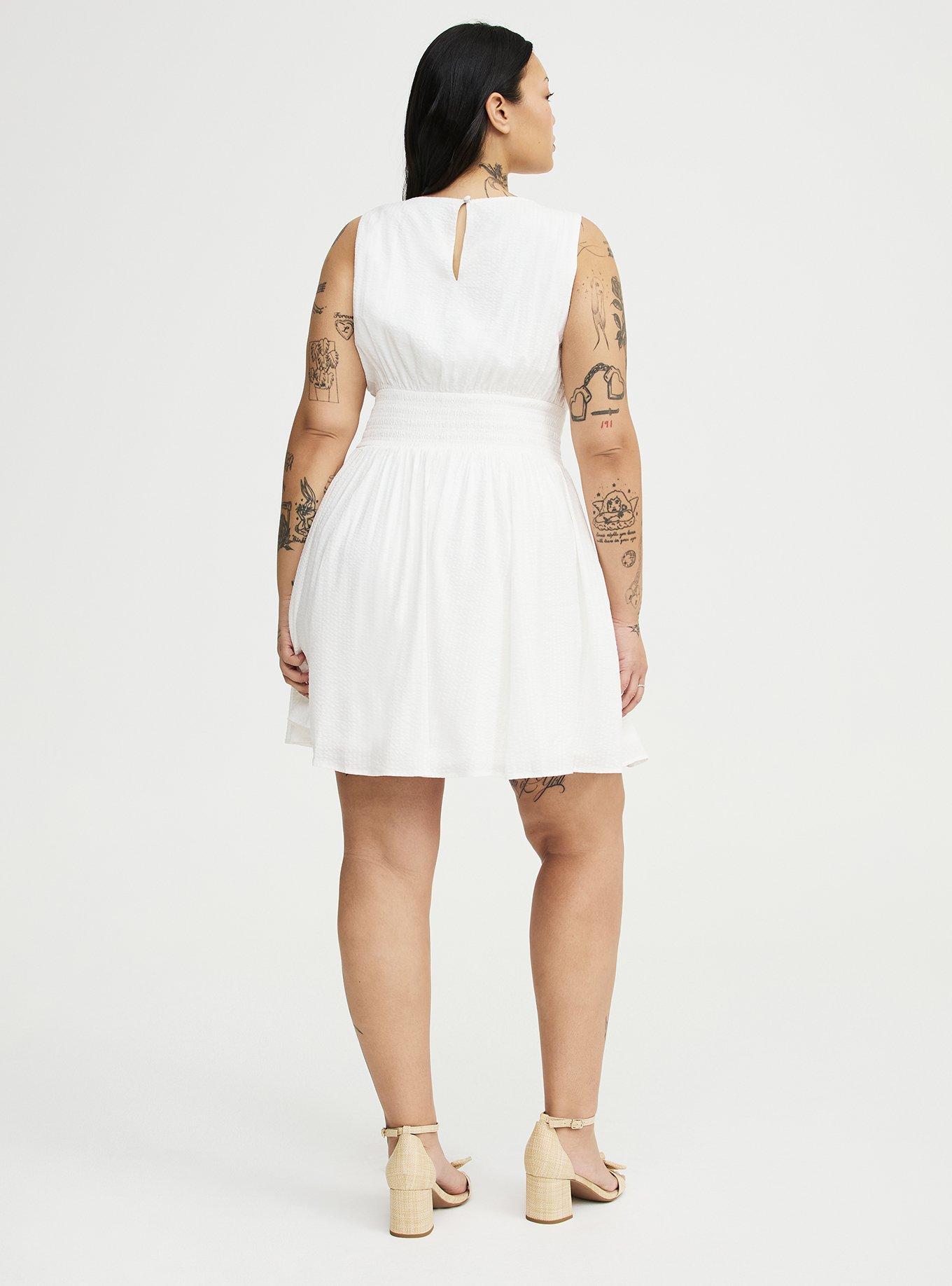 Smocked Waist Mini Dress, CLOUD DANCER, alternate