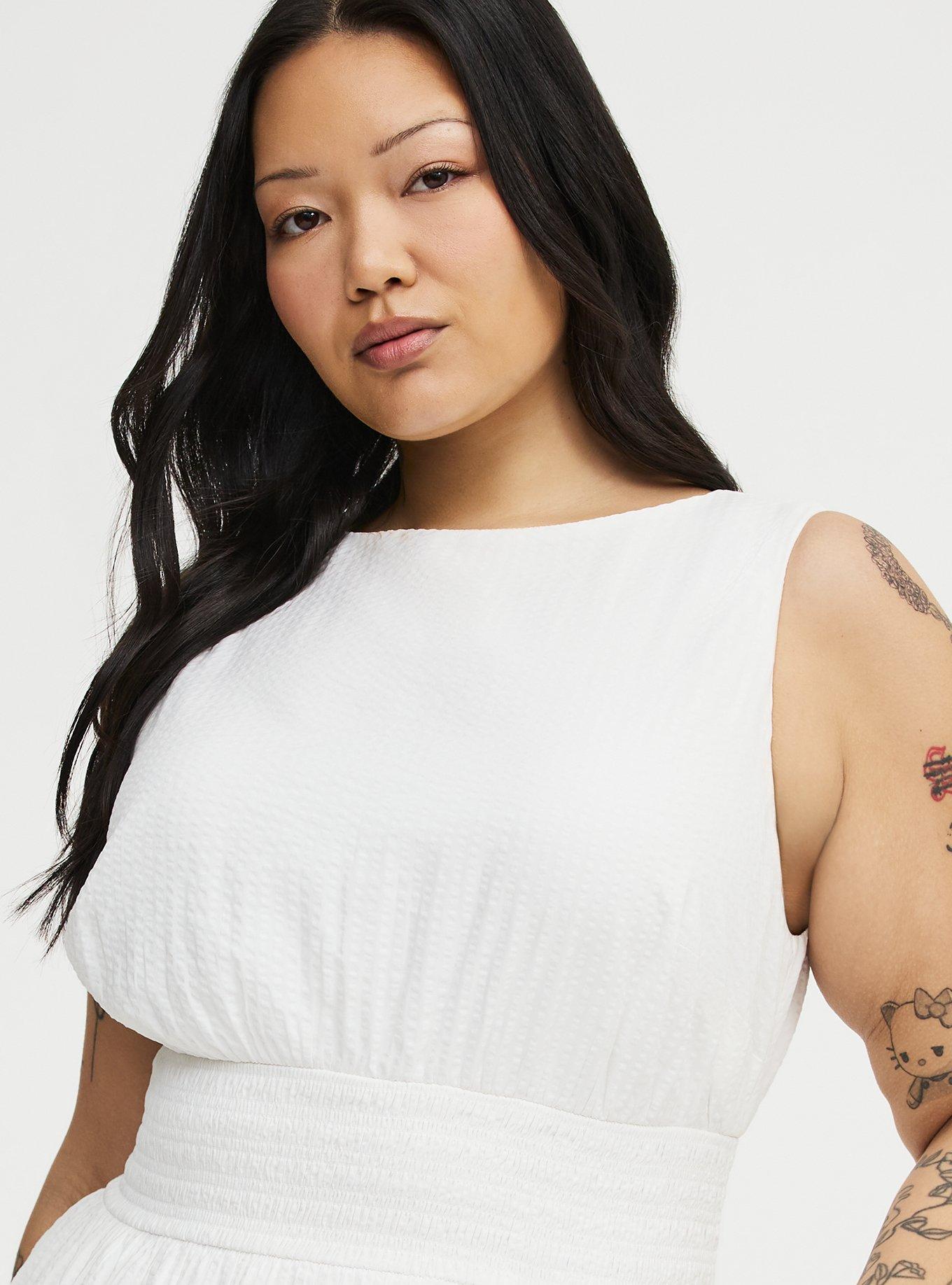 Smocked Waist Mini Dress, CLOUD DANCER, alternate