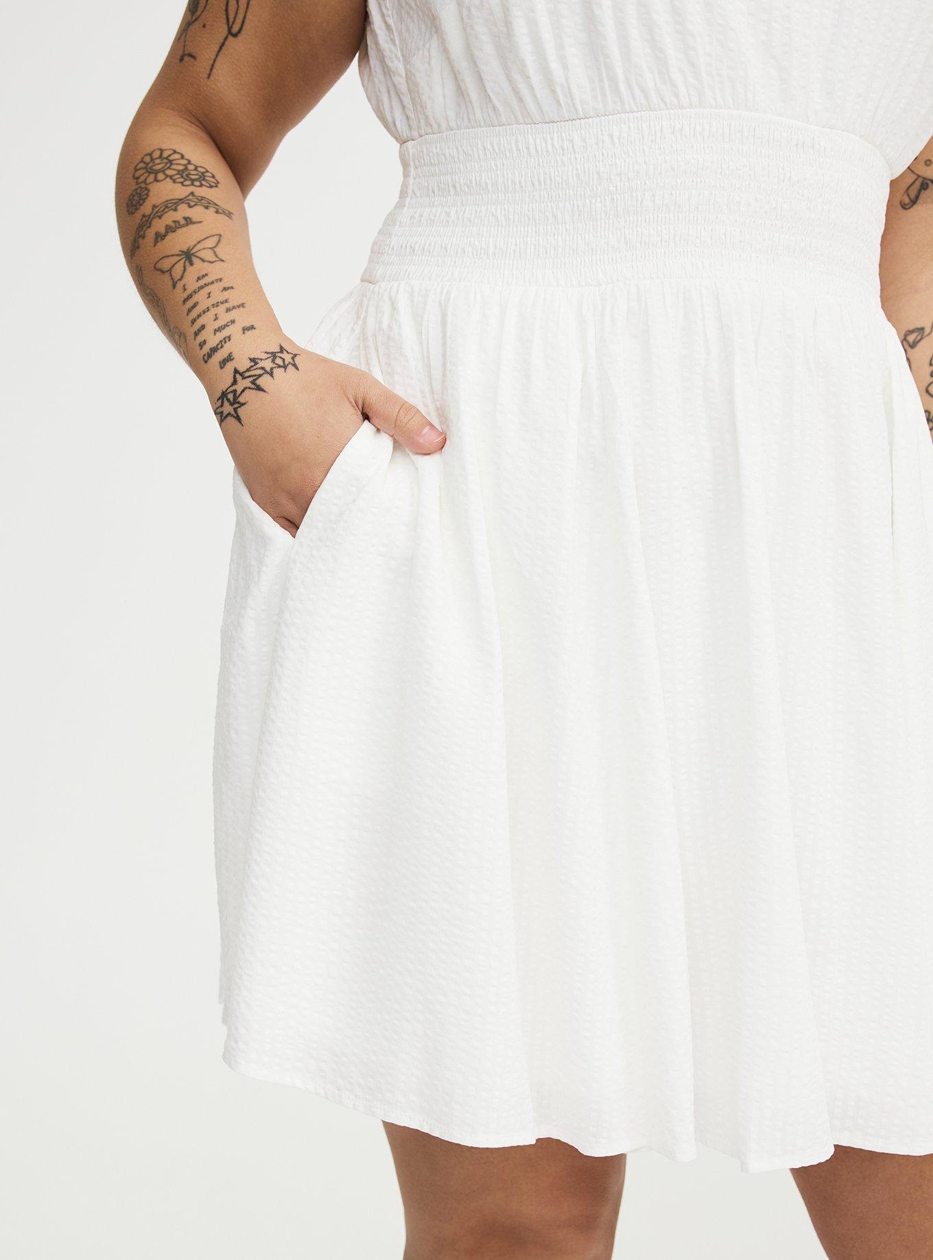 Smocked Waist Mini Dress, CLOUD DANCER, alternate