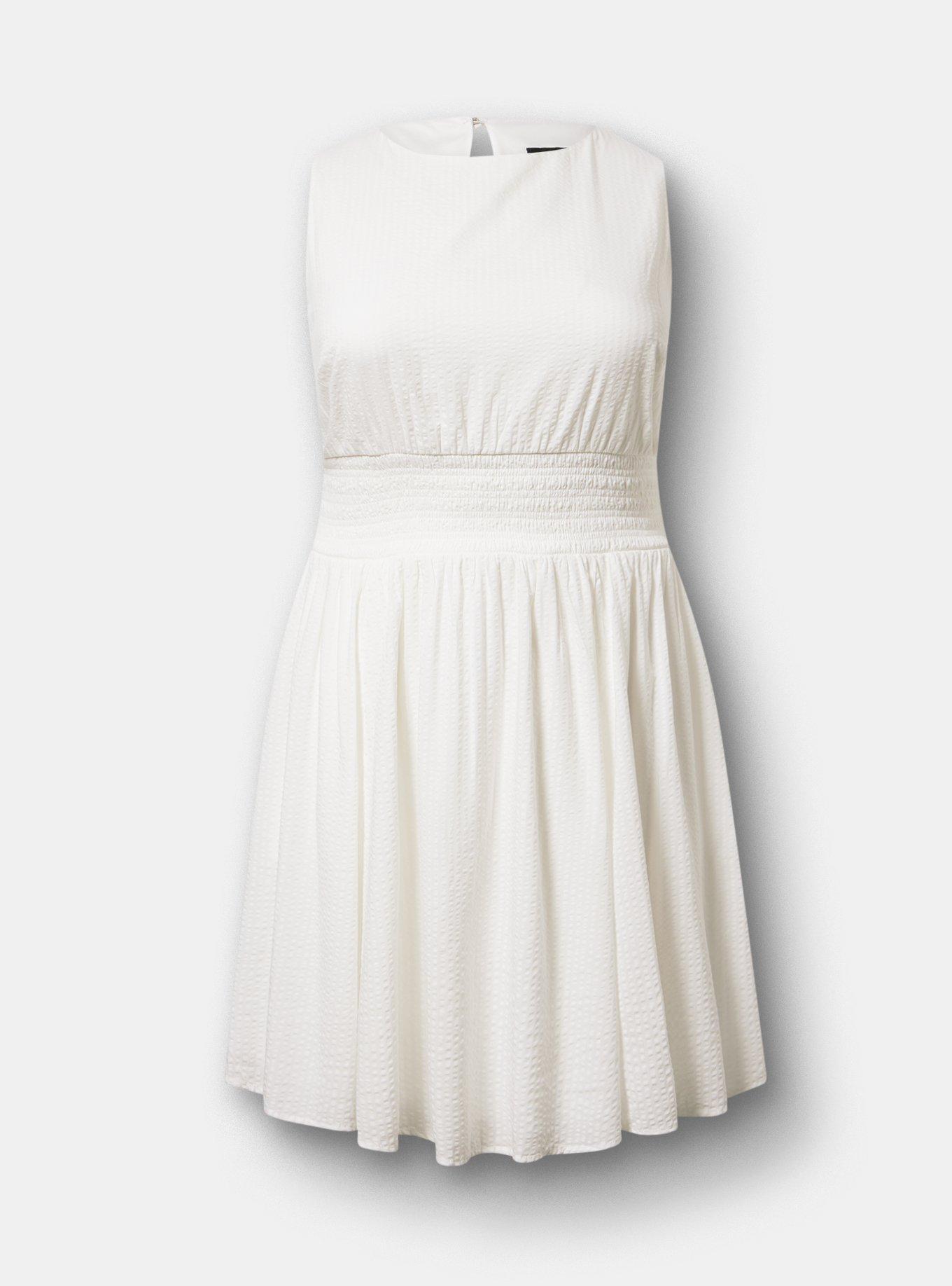 Smocked Waist Mini Dress, CLOUD DANCER, hi-res