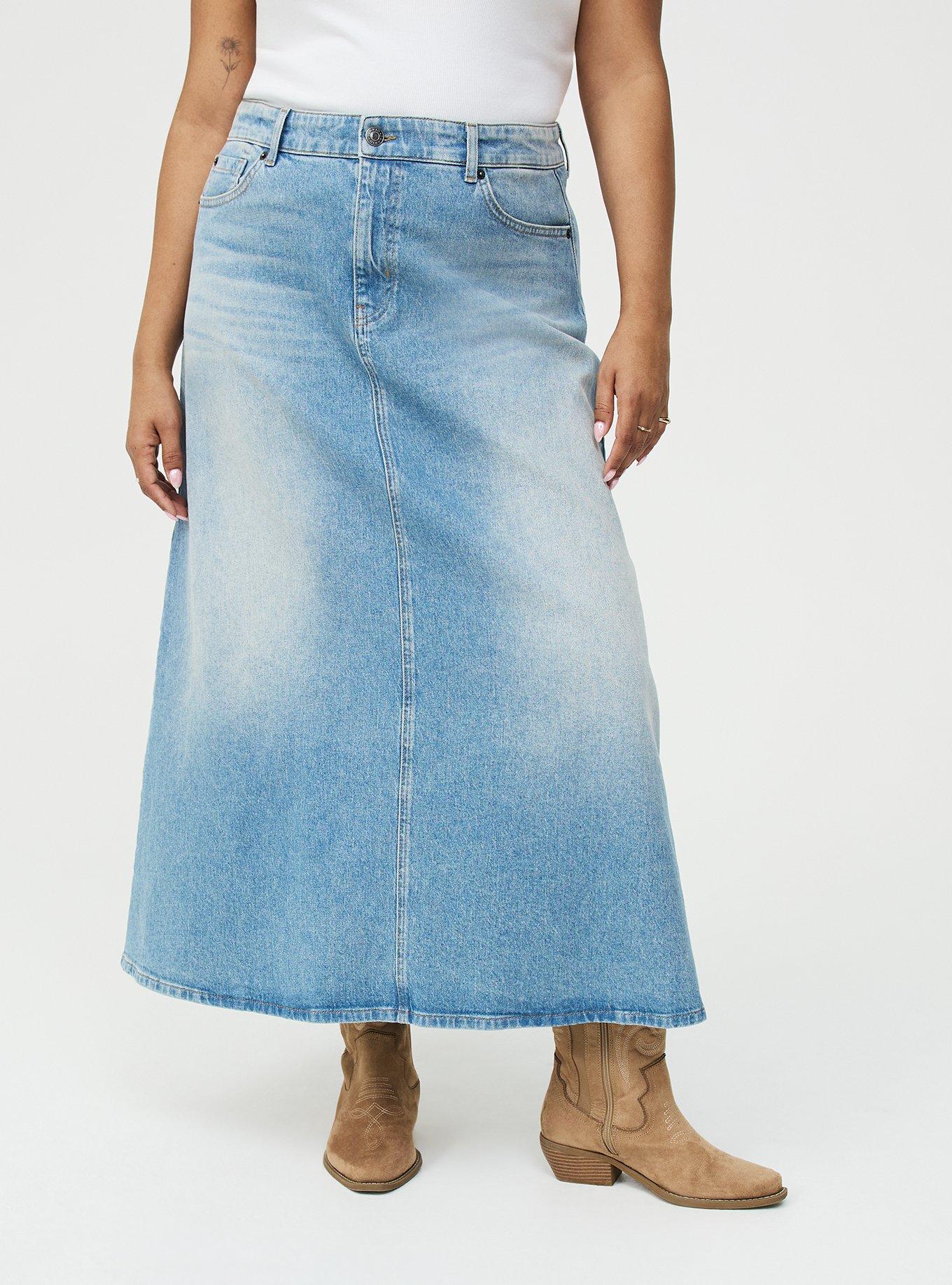 Plus Size - Denim Tea Length Skirt - Torrid