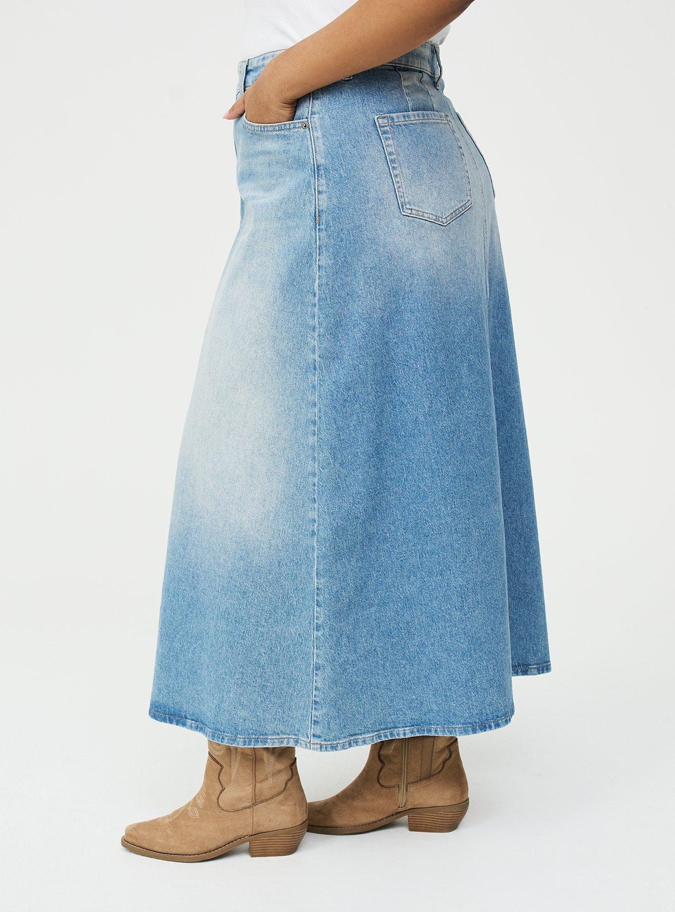 Plus Size - Denim Tea Length Skirt - Torrid