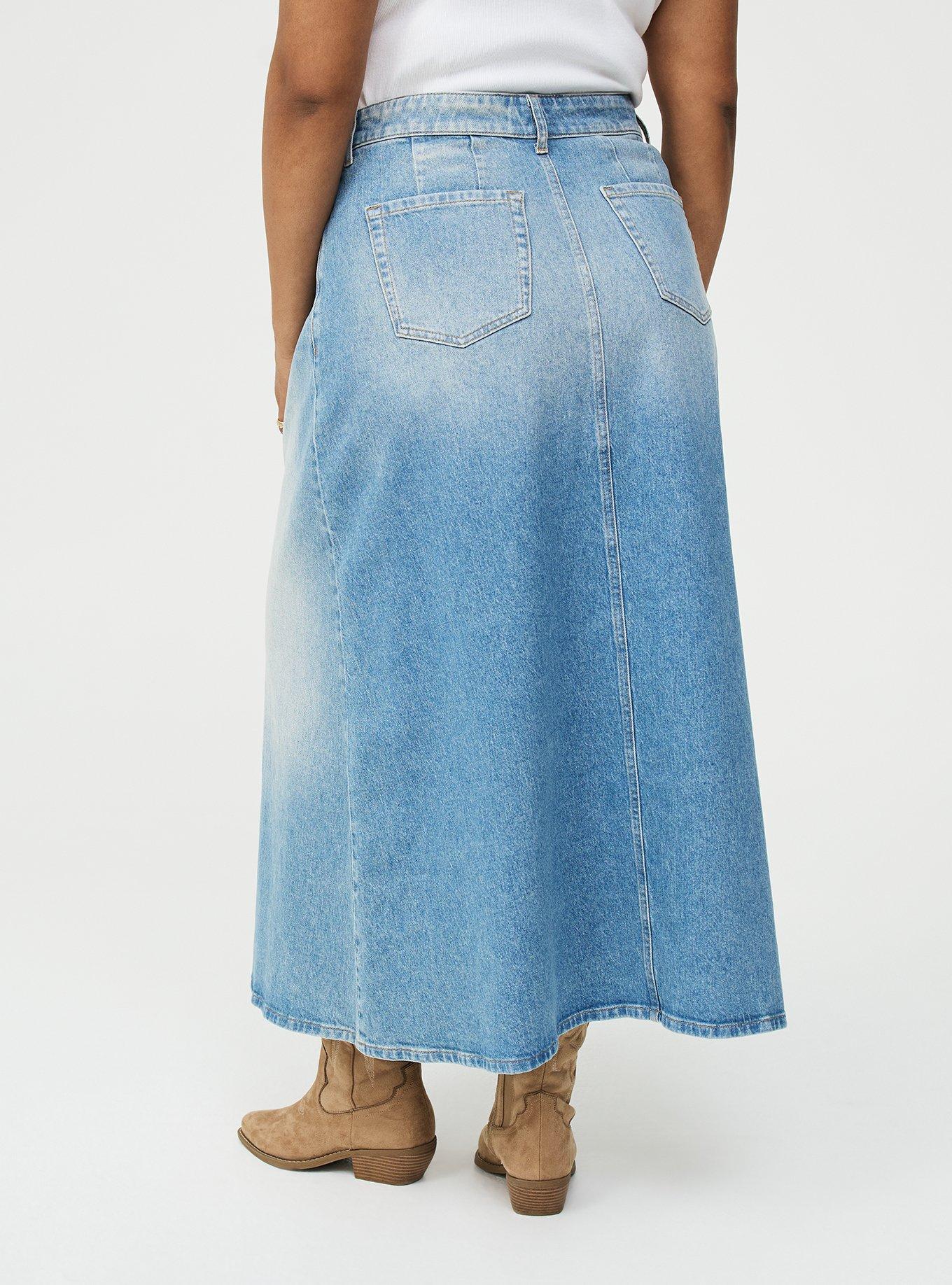Plus Size - Denim Tea Length Skirt - Torrid