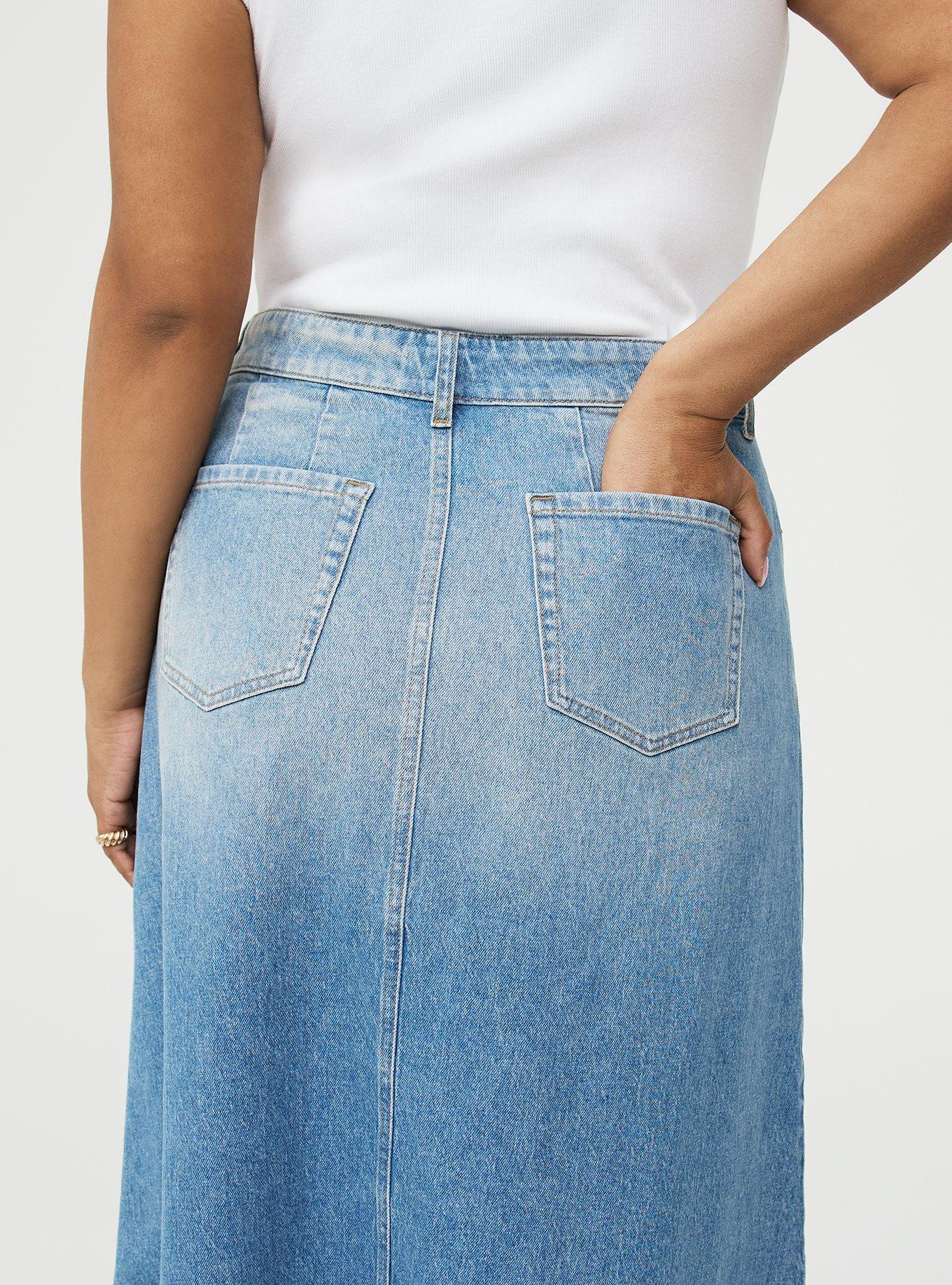 Plus Size - Denim Tea Length Skirt - Torrid