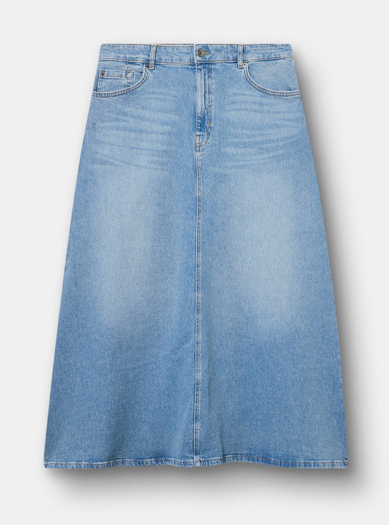 Denim Tea Length Skirt, DIAMOND LANE, hi-res