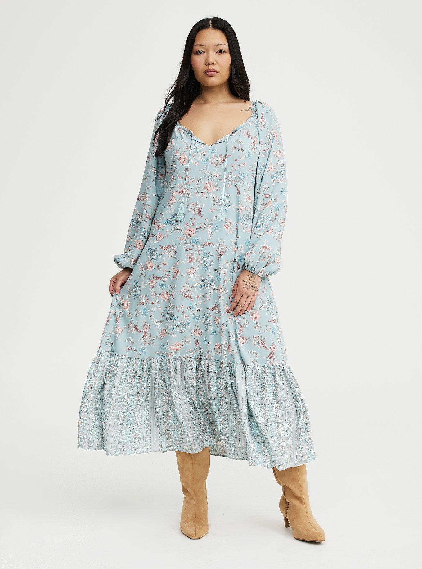 knee length dresses for ladies Melanie Embossed Maxi Dress - Cream | M | Layered Chiffon-Polyester Blend | Round Boat Collar & Cuffed Sleeves main image 0