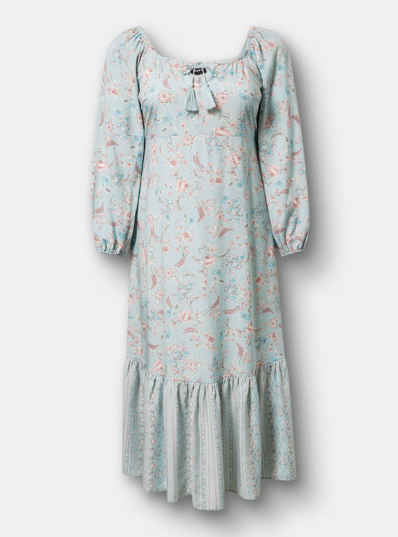 Blouson Sleeve Tiered Maxi Dress, TENDER JACOBEAN MINT, hi-res