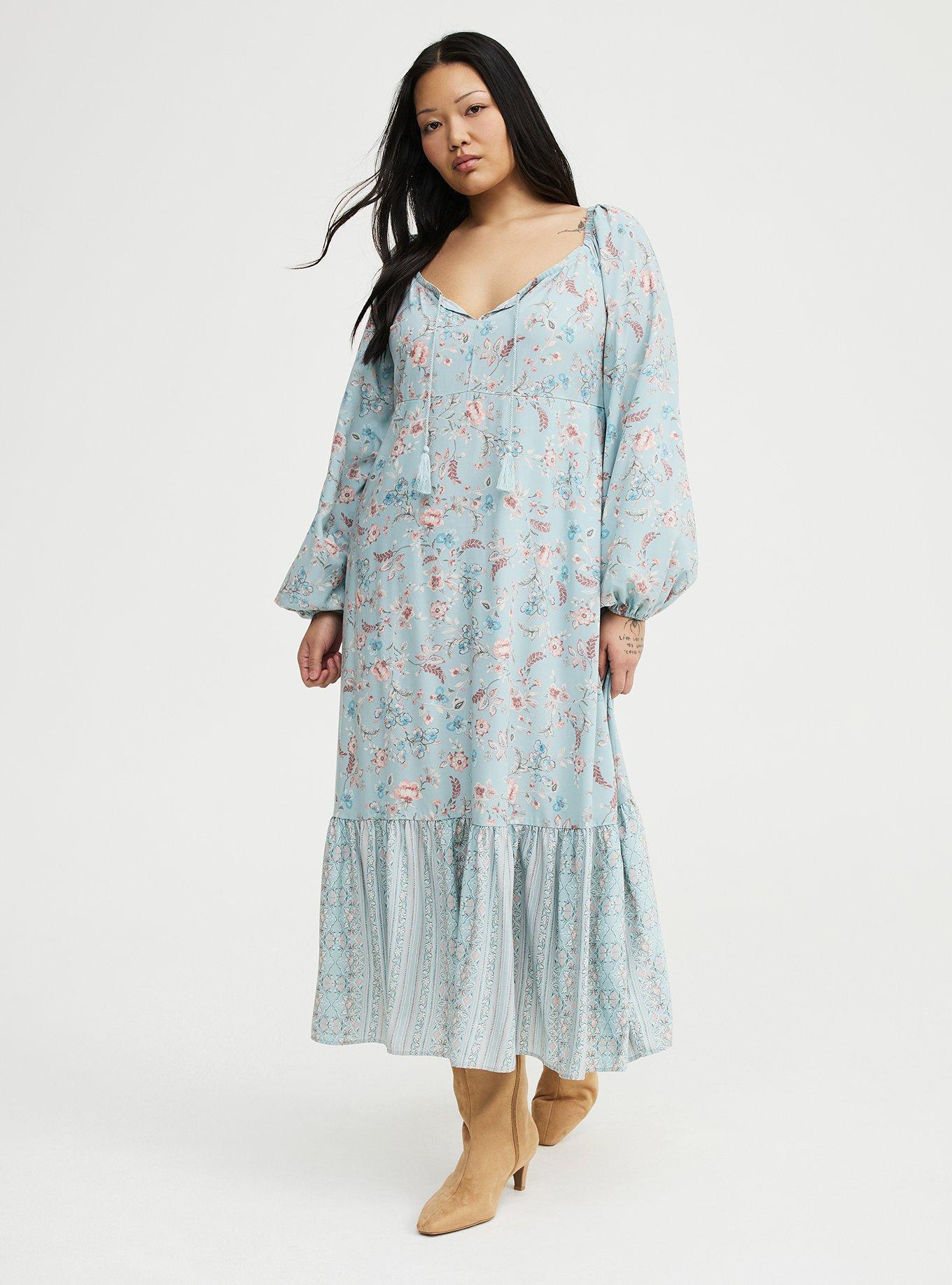 Blouson Sleeve Tiered Maxi Dress, TENDER JACOBEAN MINT, hi-res