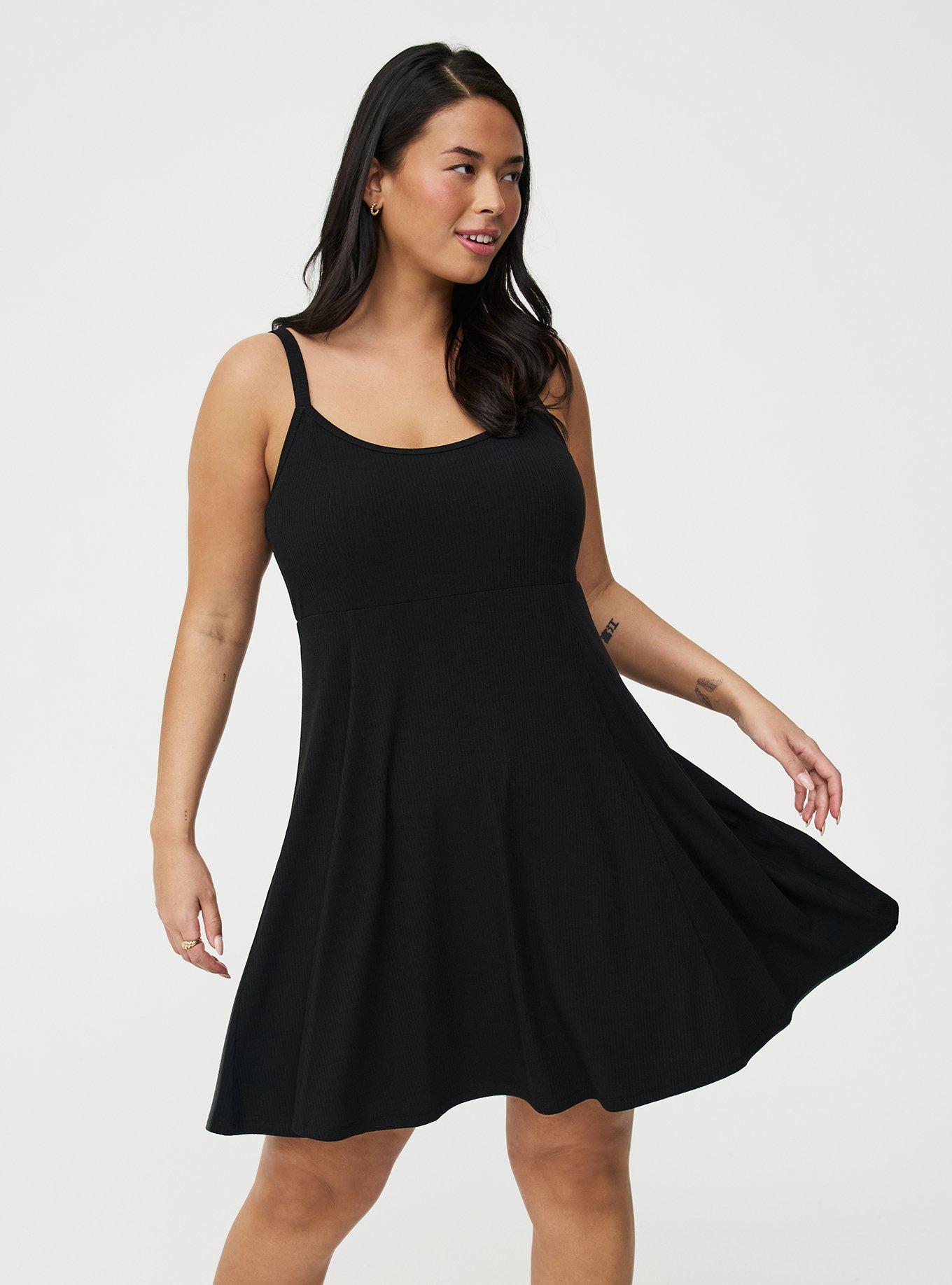 Scoop Neck Skater Mini Dress, DEEP BLACK, alternate