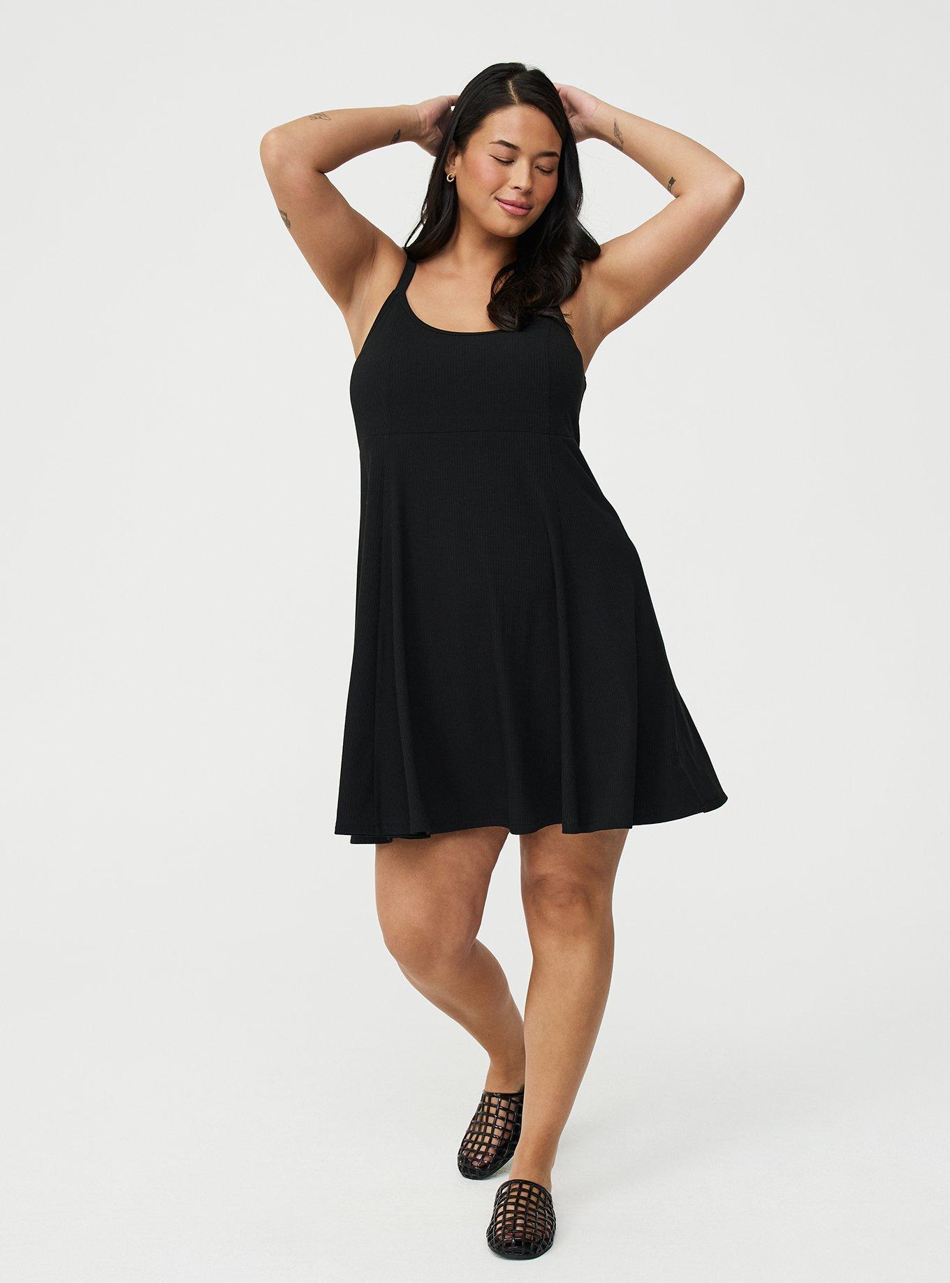 Scoop Neck Skater Mini Dress, DEEP BLACK, hi-res