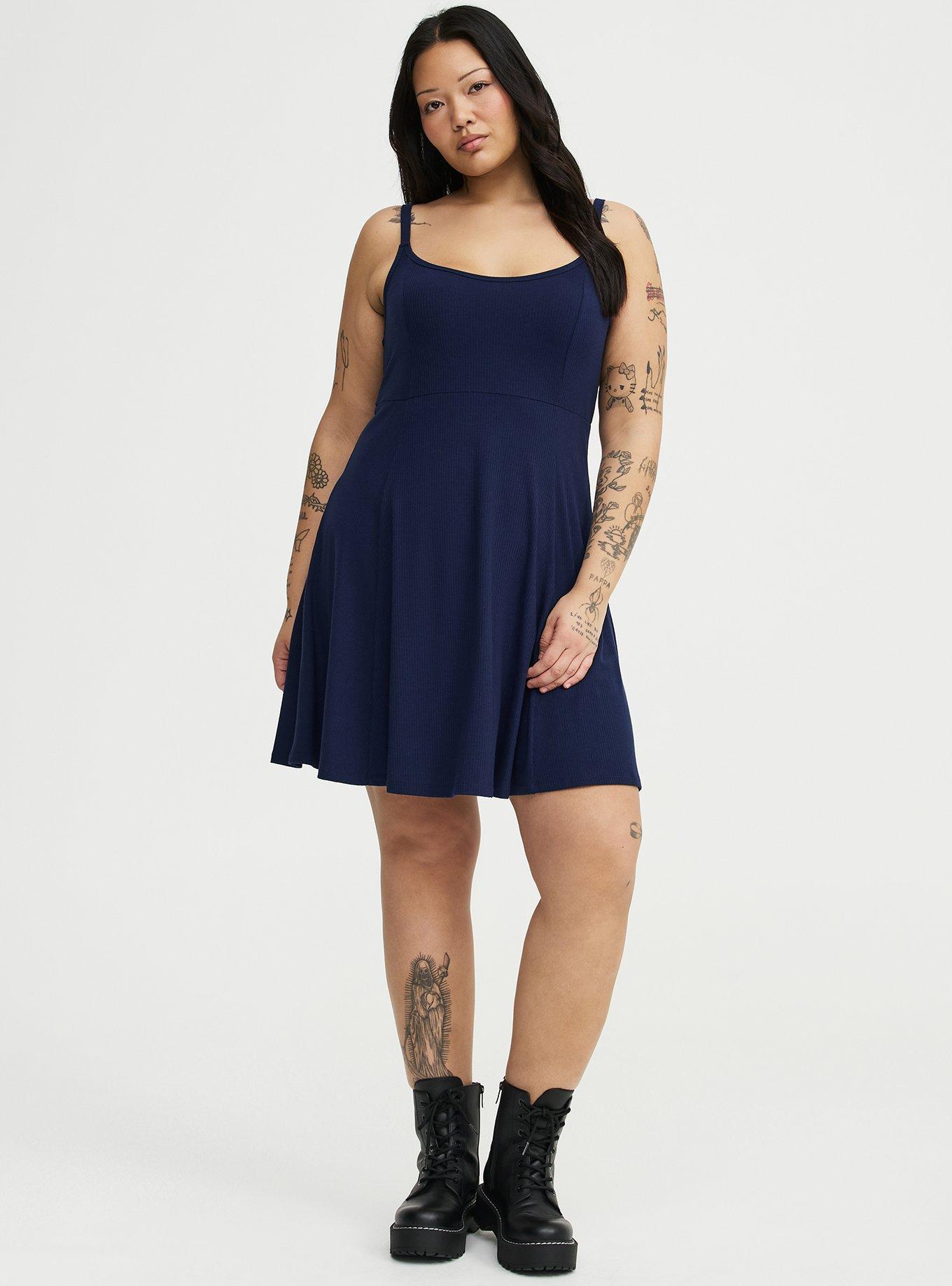 Scoop Neck Skater Mini Dress, PEACOAT, alternate