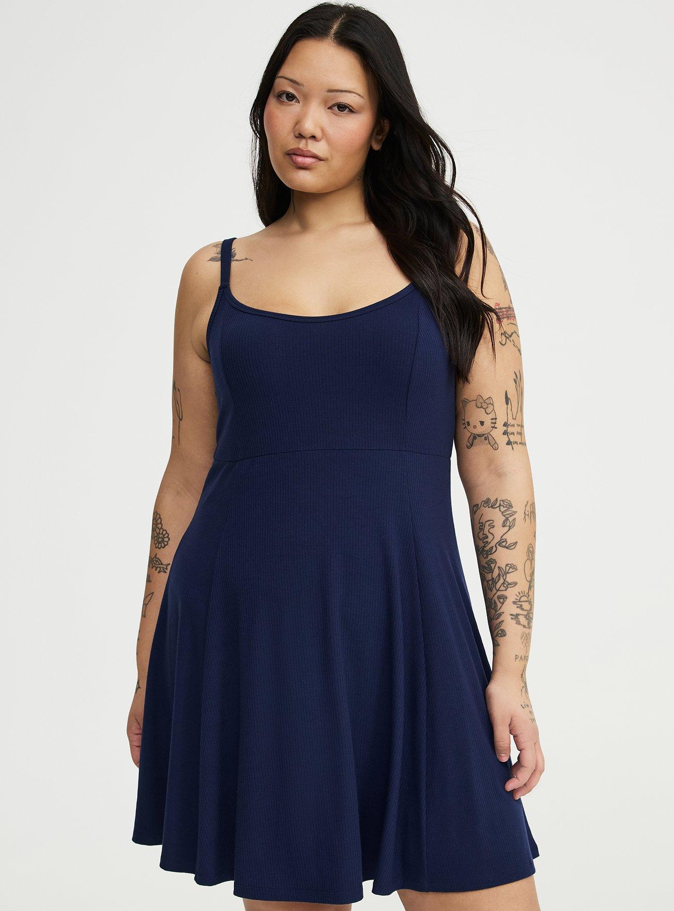 Scoop Neck Skater Mini Dress, PEACOAT, hi-res