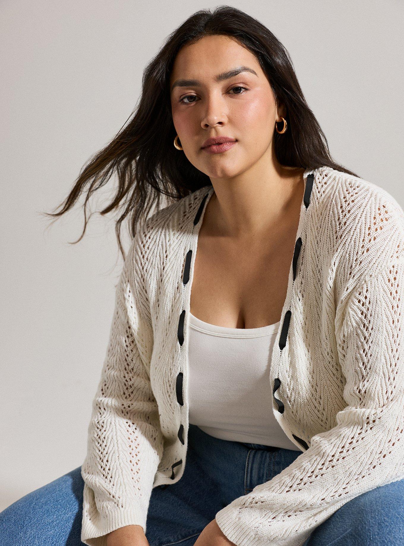 LoveSick Slotted Ribbon  Cardigan, CLOUD DANCER, alternate