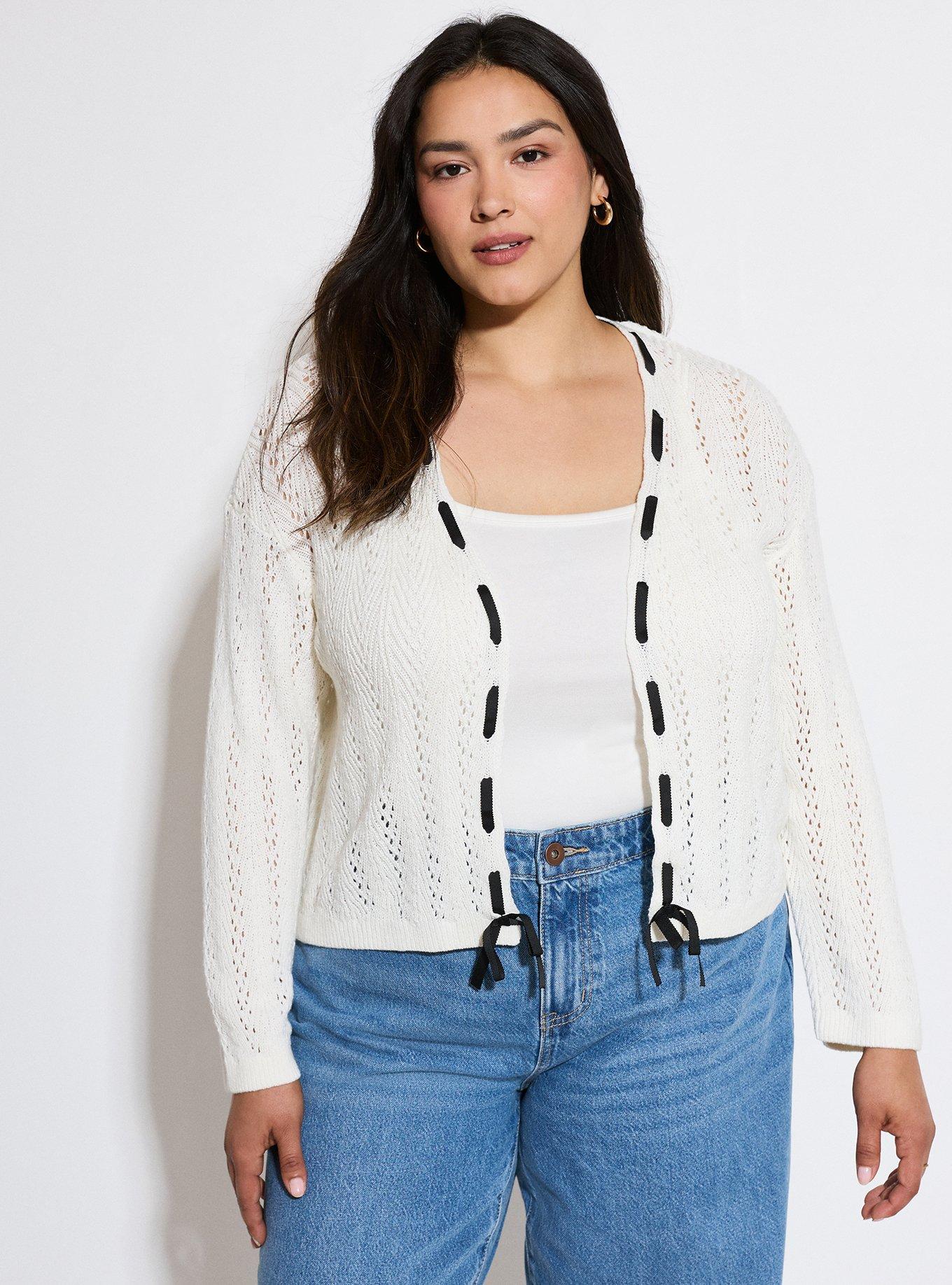 LoveSick Slotted Ribbon  Cardigan, CLOUD DANCER, hi-res