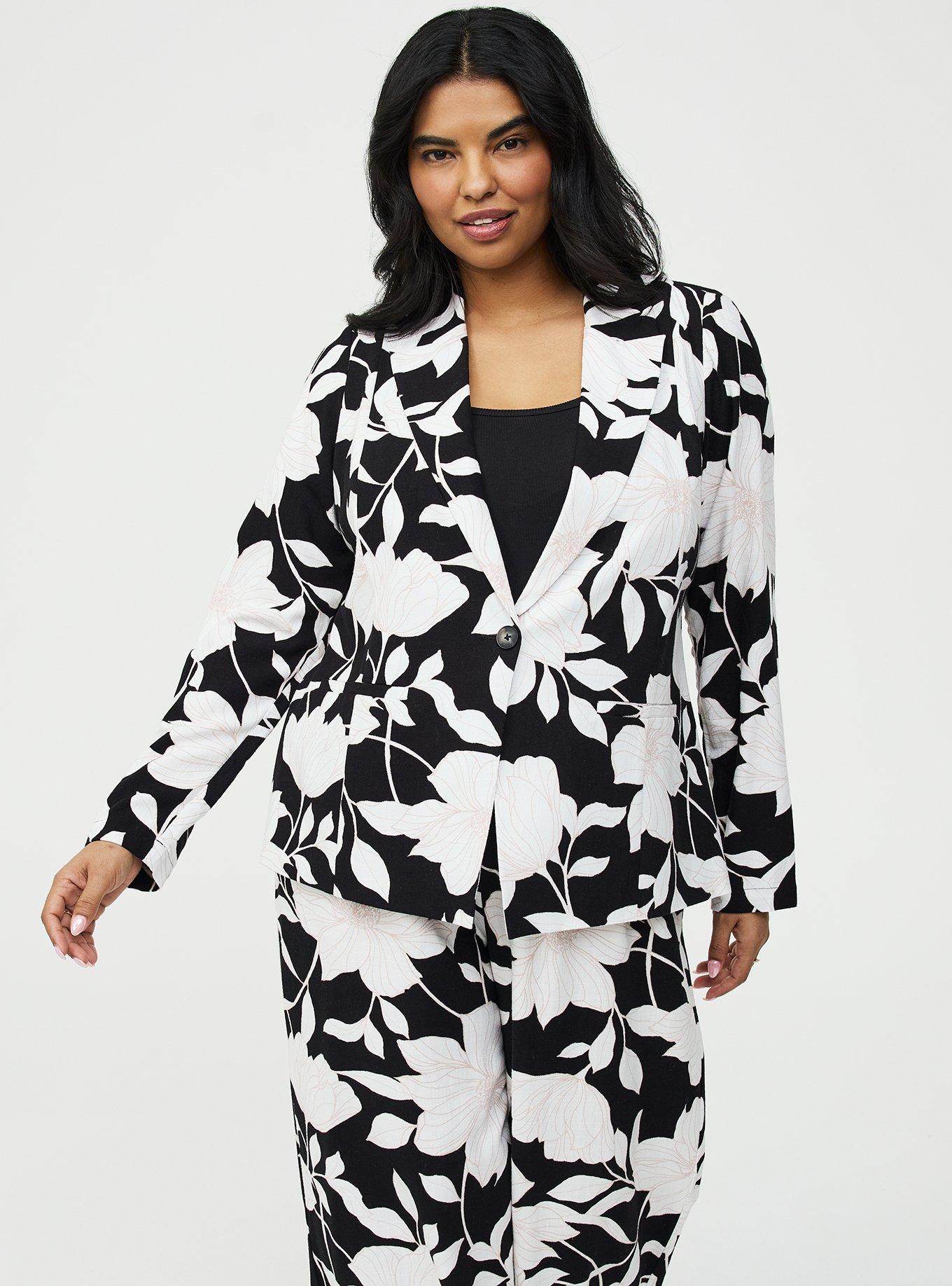 Classic Linen-Blend Blazer, BLUEPRINT FLORAL BLACK, alternate