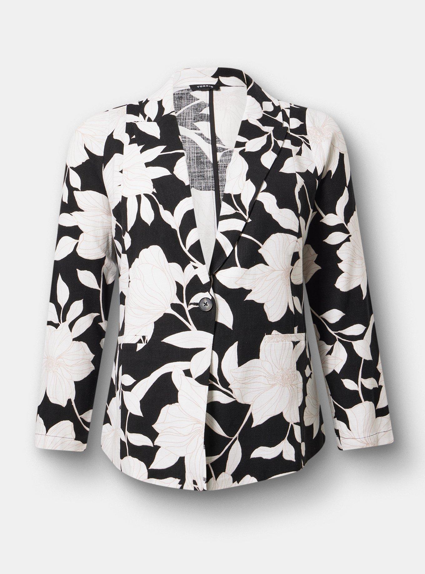 Classic Linen-Blend Blazer, BLUEPRINT FLORAL BLACK, hi-res