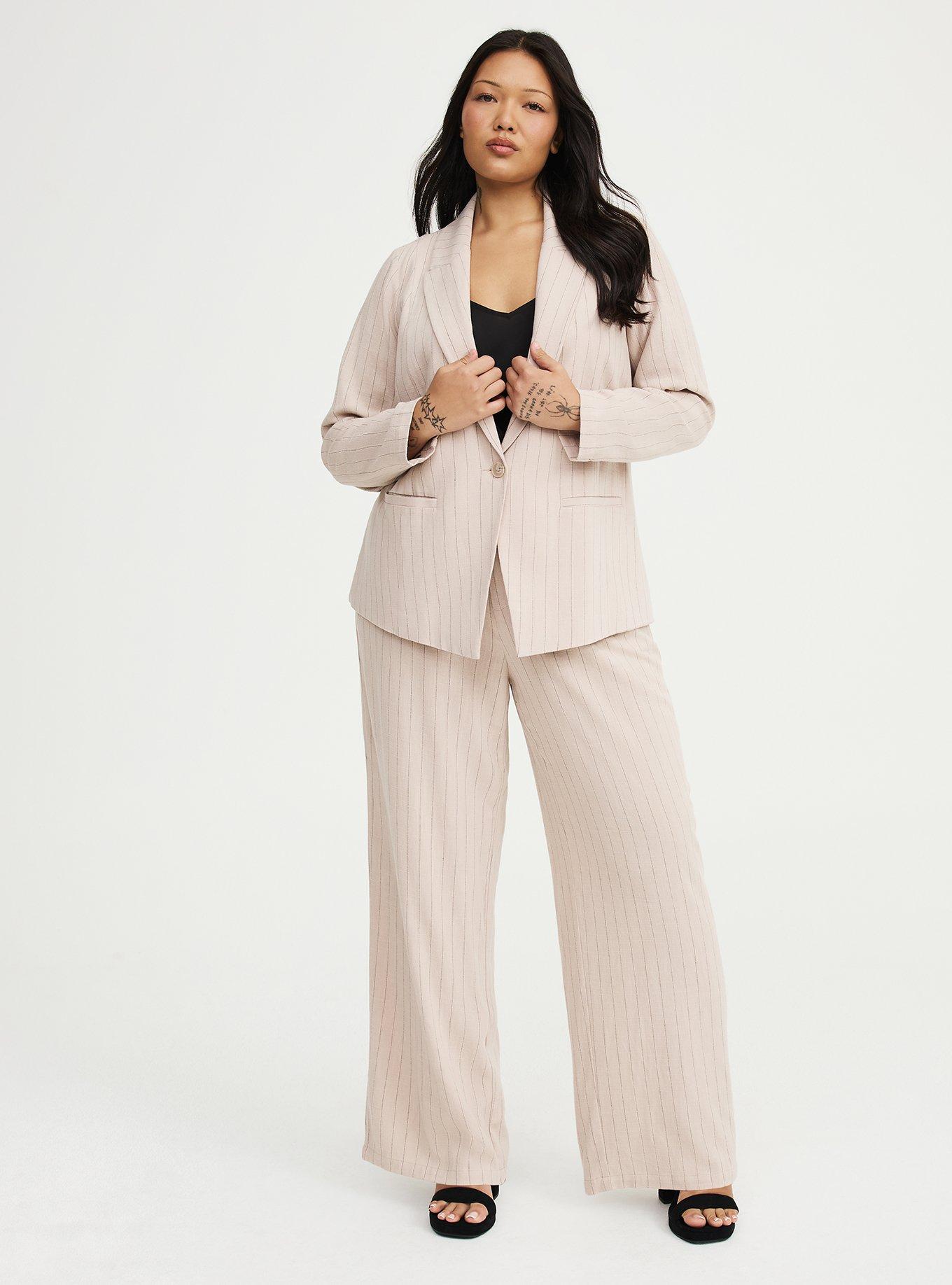 Classic Linen-Blend Blazer, MUSHROOM PINSTRIPE, alternate