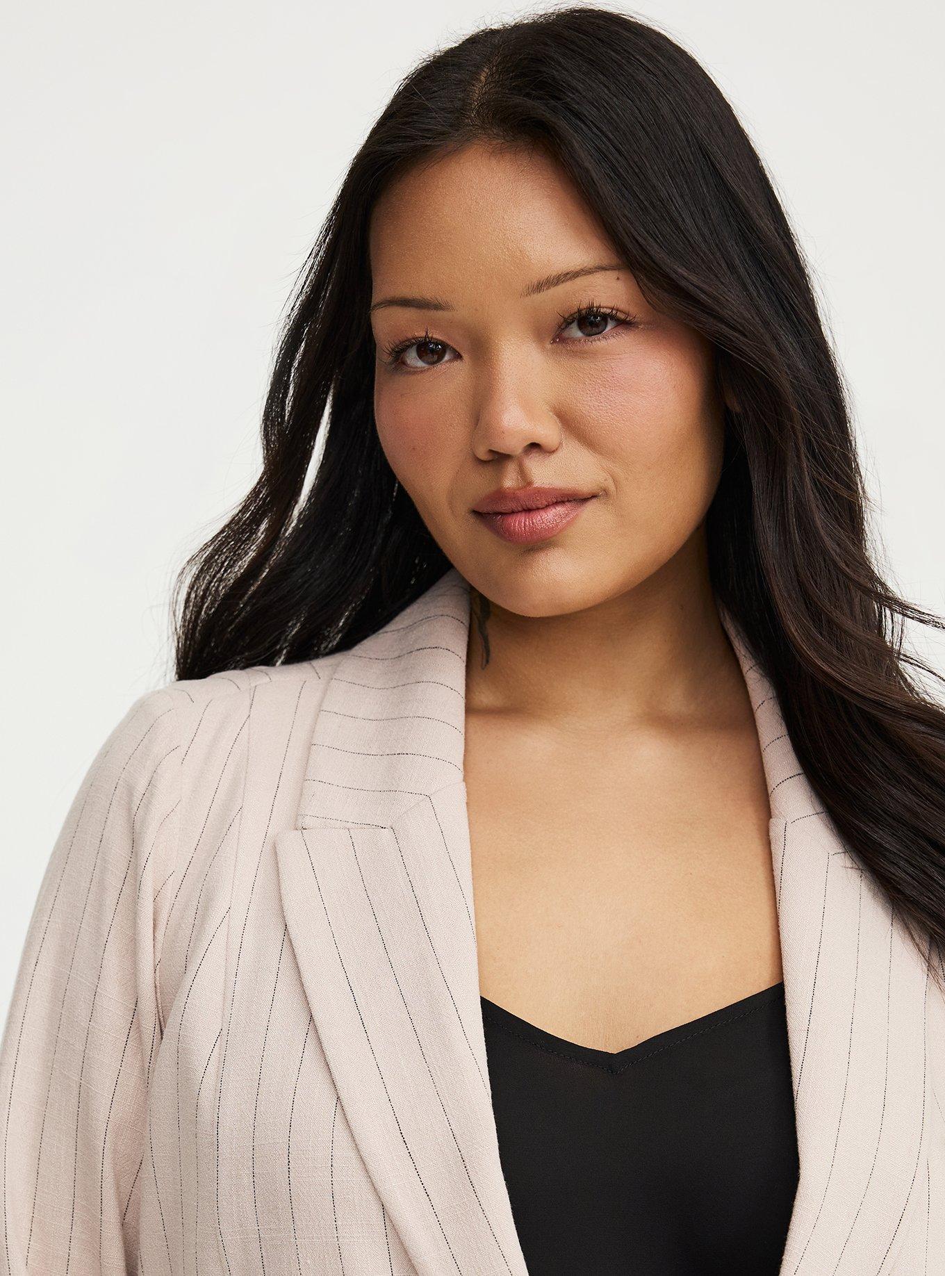 Classic Linen-Blend Blazer, MUSHROOM PINSTRIPE, alternate