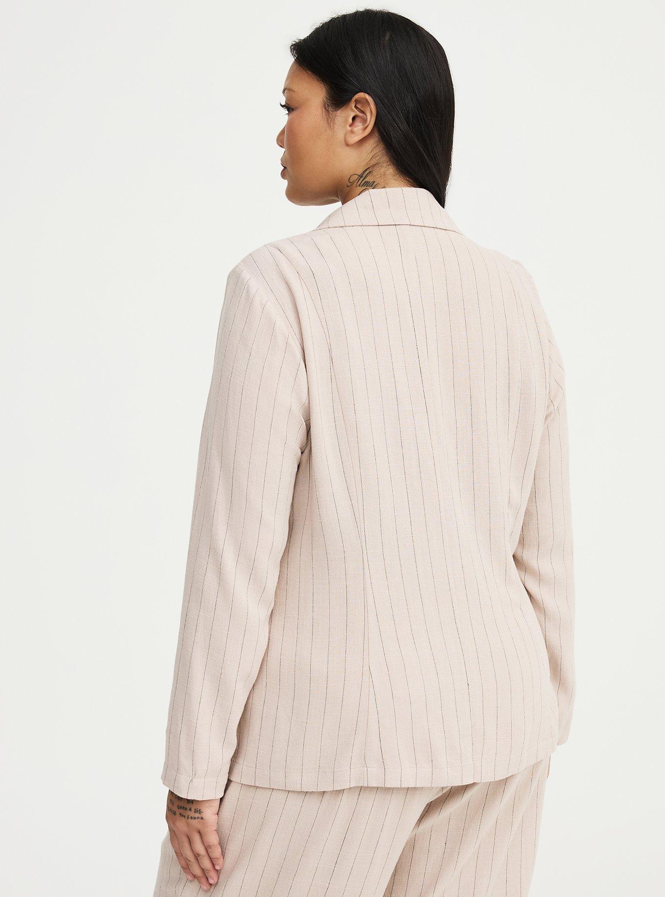 Classic Linen-Blend Blazer, MUSHROOM PINSTRIPE, alternate
