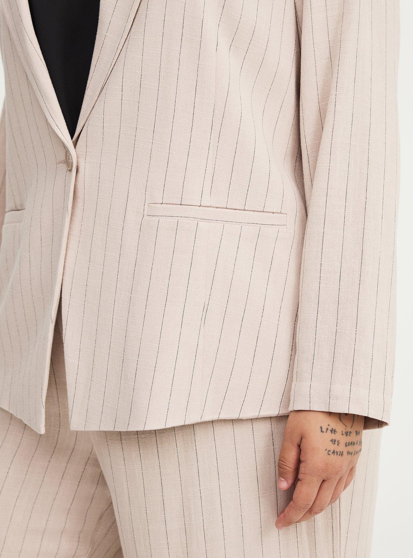 Classic Linen-Blend Blazer, MUSHROOM PINSTRIPE, alternate