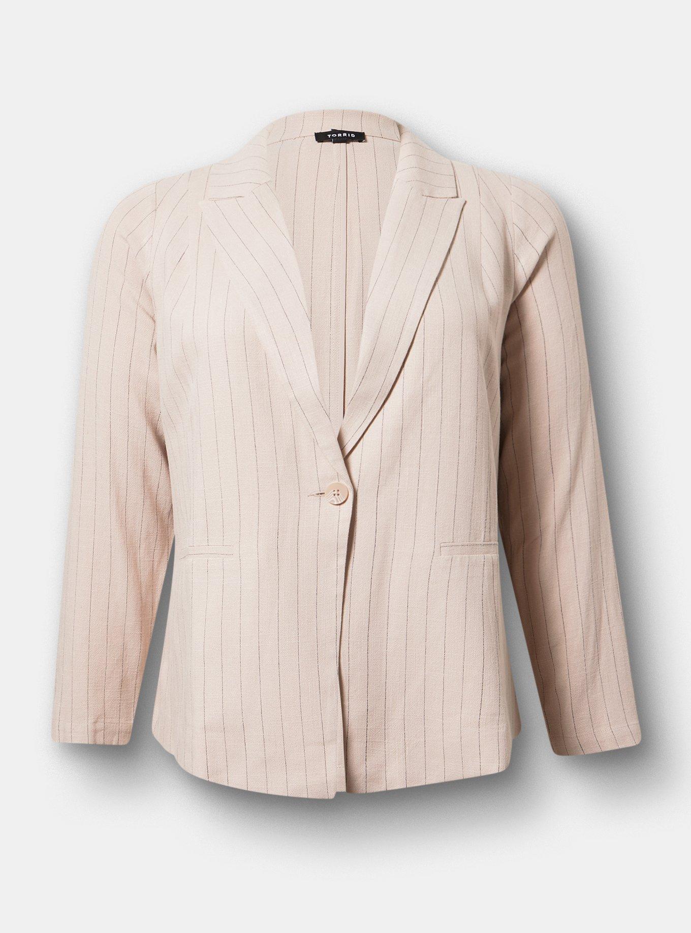 Classic Linen-Blend Blazer, MUSHROOM PINSTRIPE, hi-res