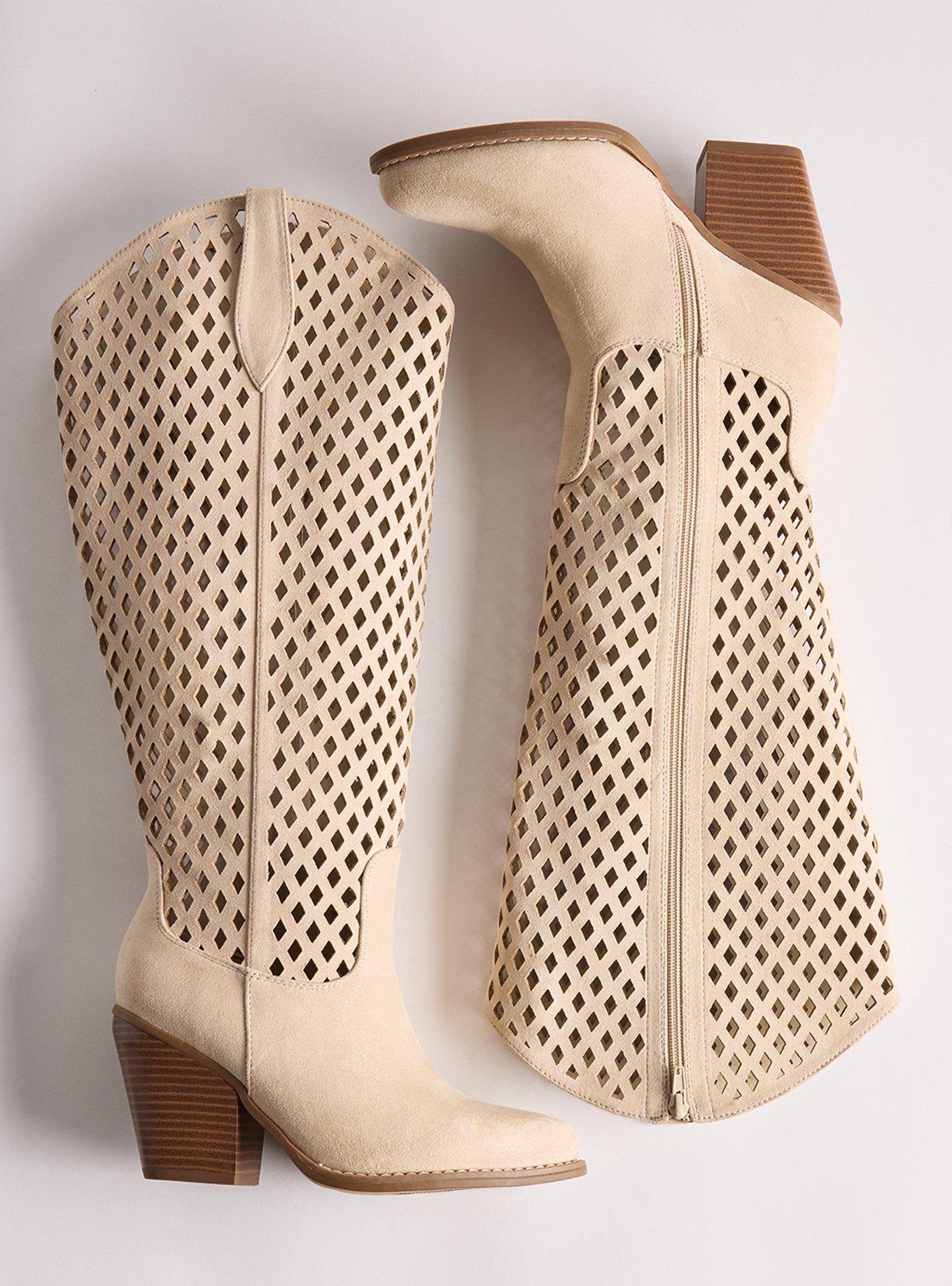 Laser Cut Western Boot (WW), WHITE, hi-res