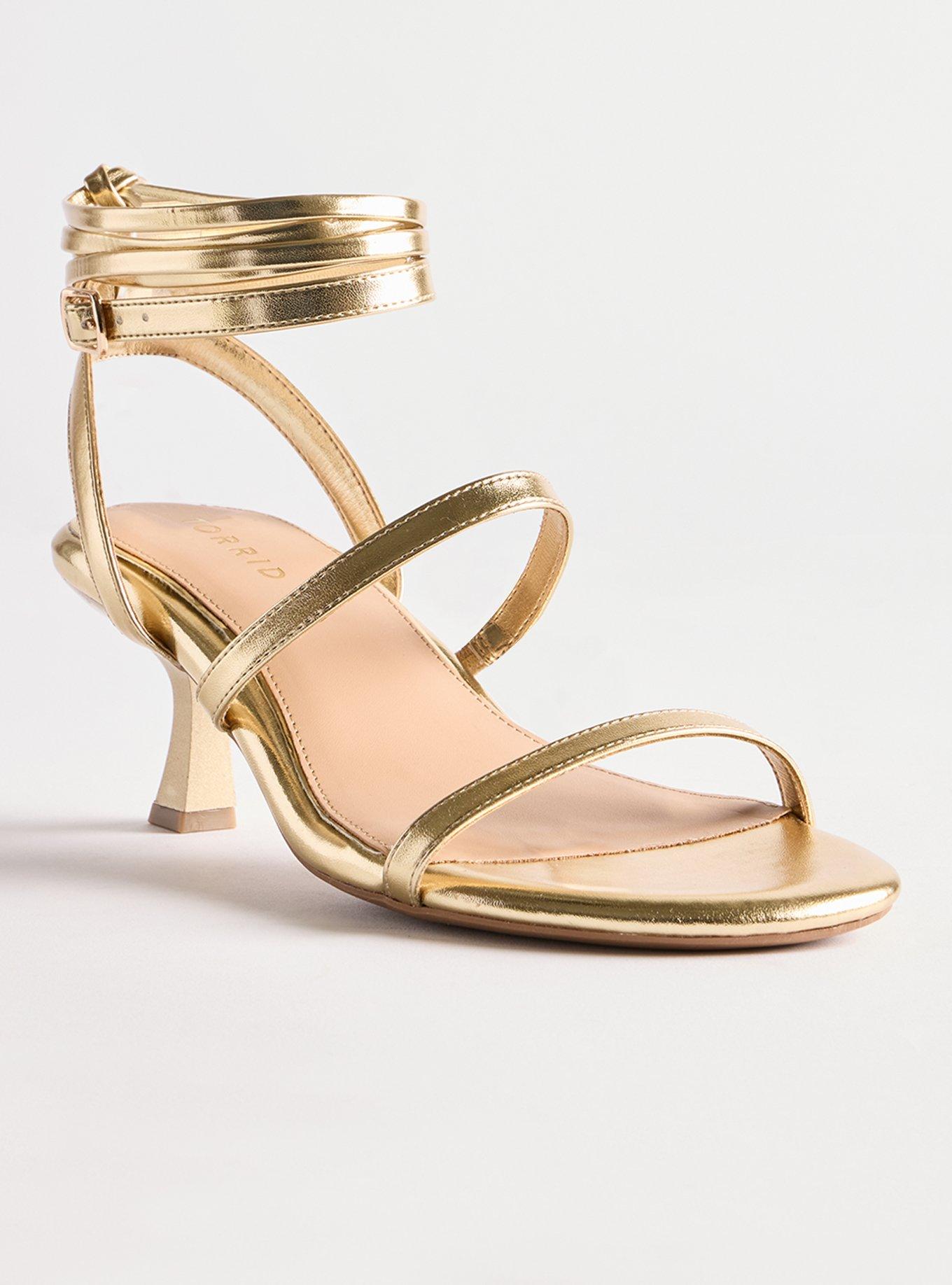 Plus Size Strappy Wrap Heeled Sandal (WW), GOLD, hi-res