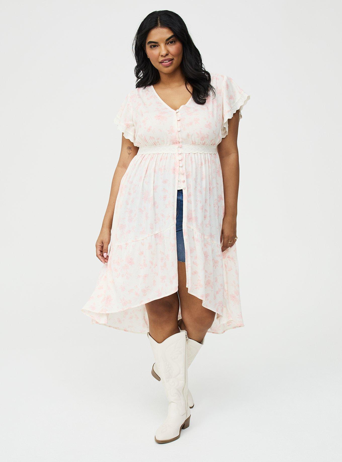 Lace Trim Button Front Tunic Top, REFRESHING SUNFLOWER FLORAL PINK, alternate