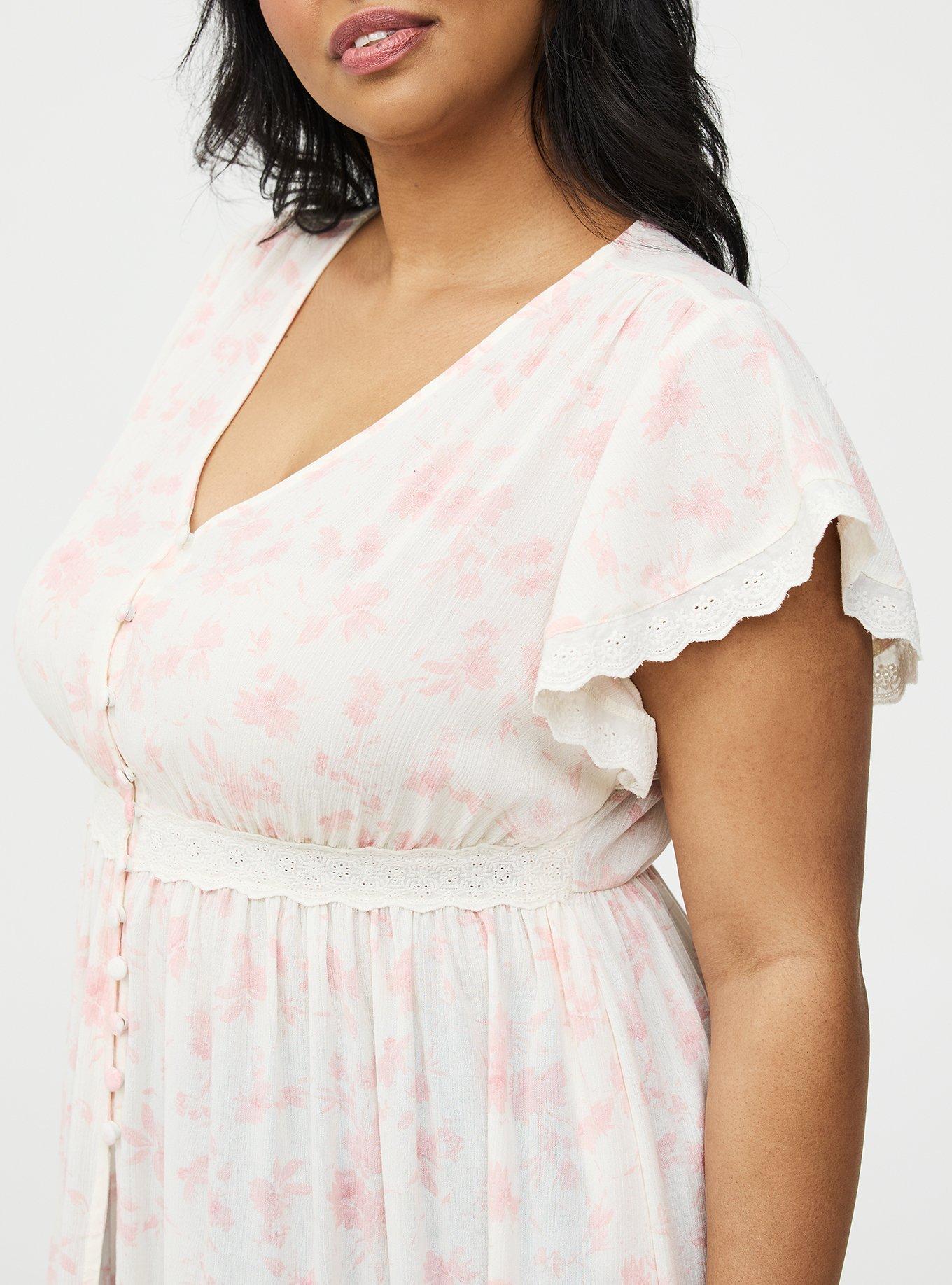 Lace Trim Button Front Tunic Top, REFRESHING SUNFLOWER FLORAL PINK, alternate