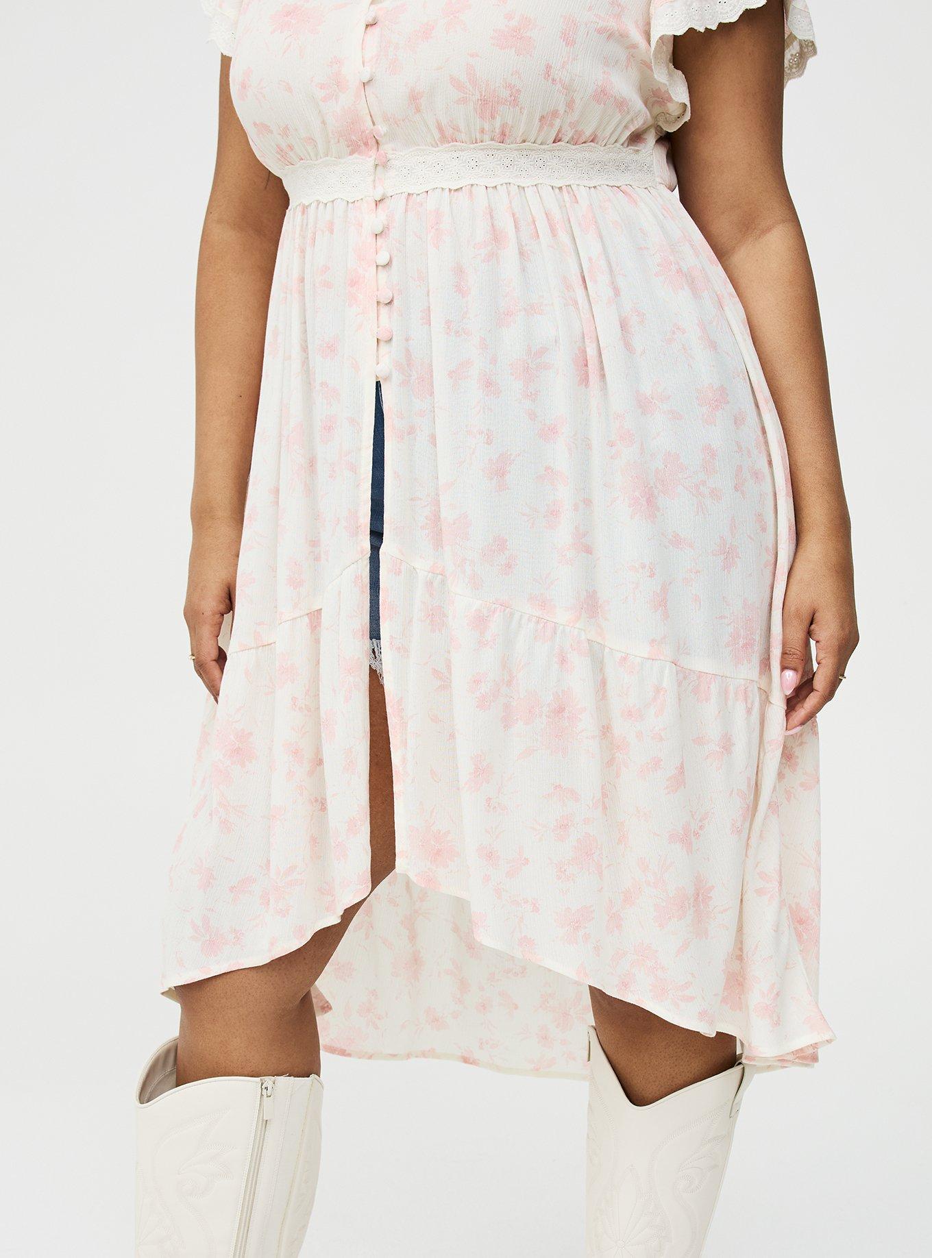 Lace Trim Button Front Tunic Top, REFRESHING SUNFLOWER FLORAL PINK, alternate