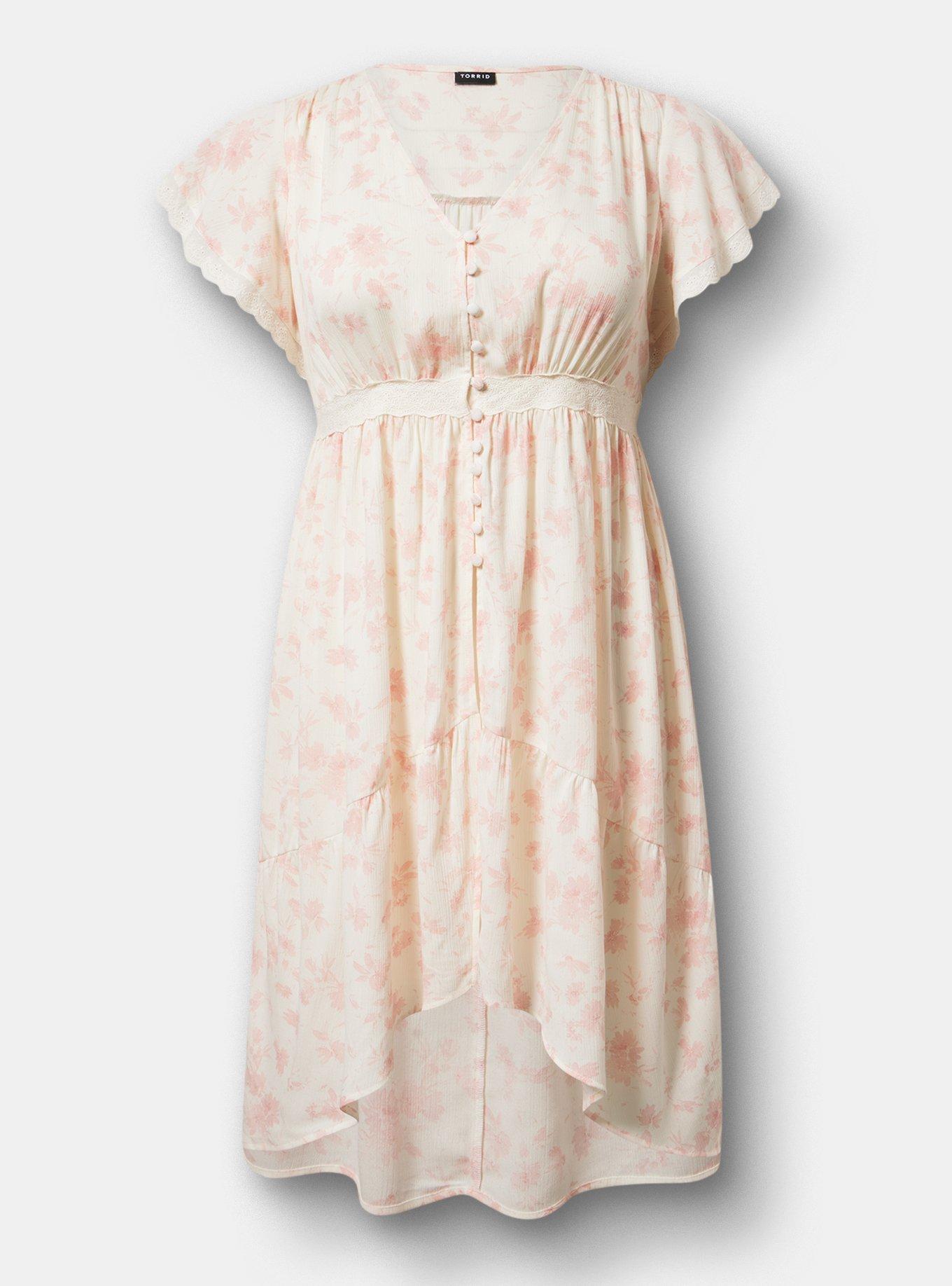 Lace Trim Button Front Tunic Top, REFRESHING SUNFLOWER FLORAL PINK, hi-res